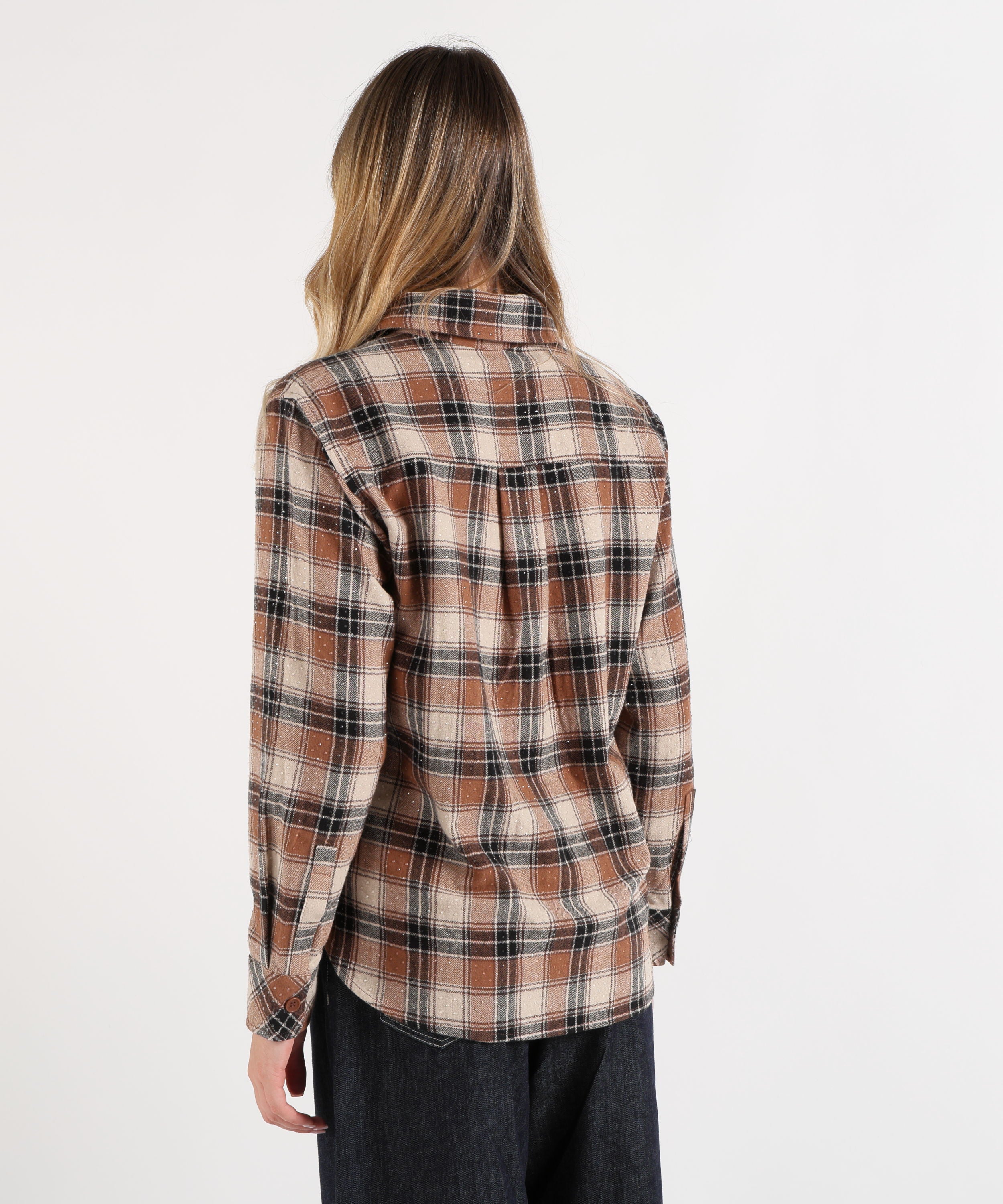 Camicie P.A.R.O.S.H. Camicia a Quadri in Flanella con Strass Marrone | P.A.R.O.S.H.