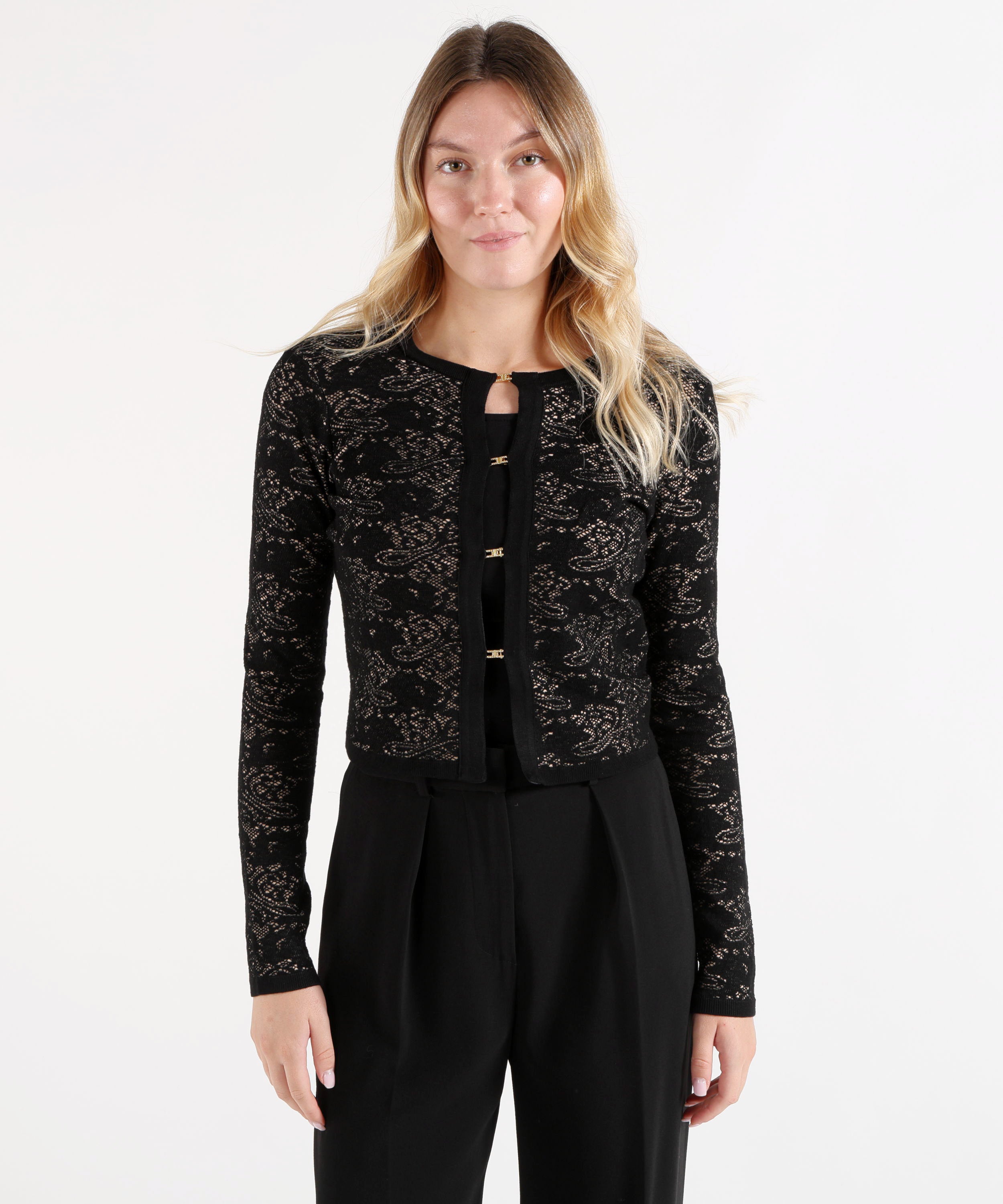 Cardigan ELISABETTA FRANCHI Cardigan con lavorazione Nero | ELISABETTA FRANCHI