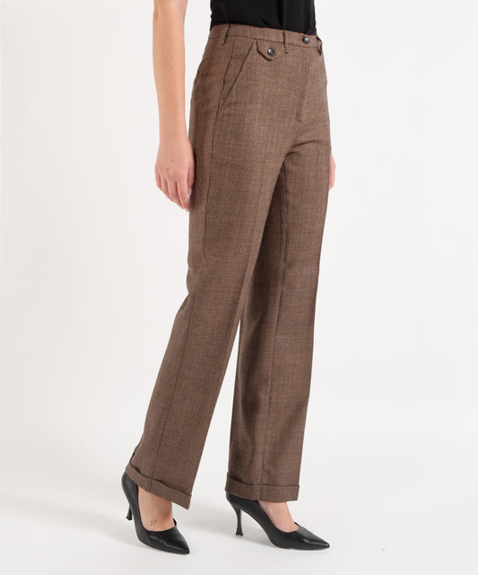 Pantaloni SEVENTY Pantalone lungo gamba dritta con fibbia pura lana Fango | SEVENTY