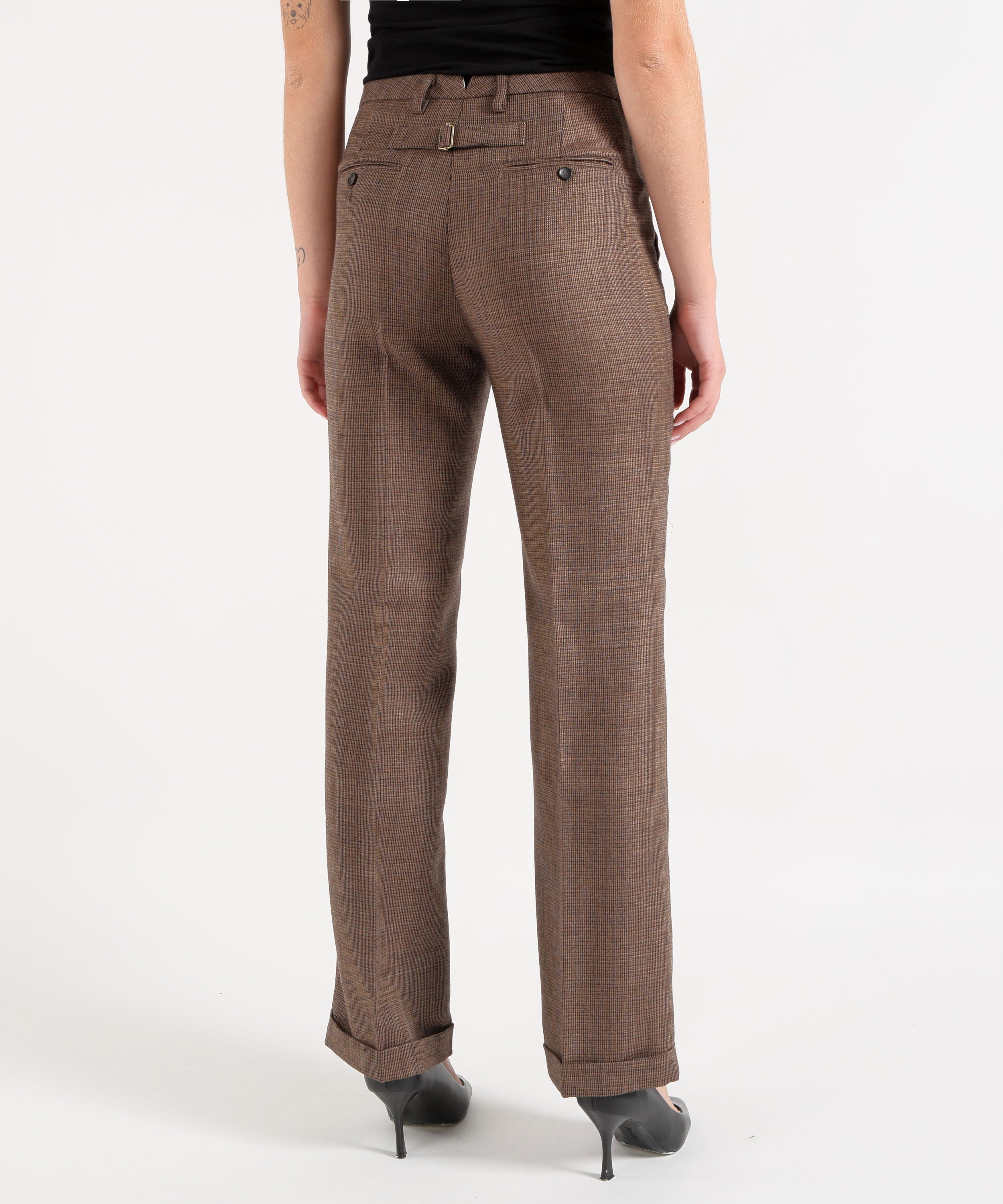 Pantaloni SEVENTY Pantalone lungo gamba dritta con fibbia pura lana Fango | SEVENTY
