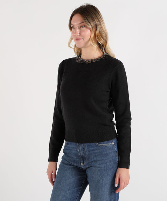 Maglie SEVENTY Maglia con paillettes e cristalli Nero | SEVENTY