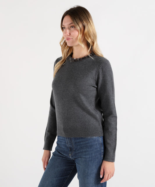 Maglie SEVENTY Maglia con paillettes e cristalli Grigio | SEVENTY