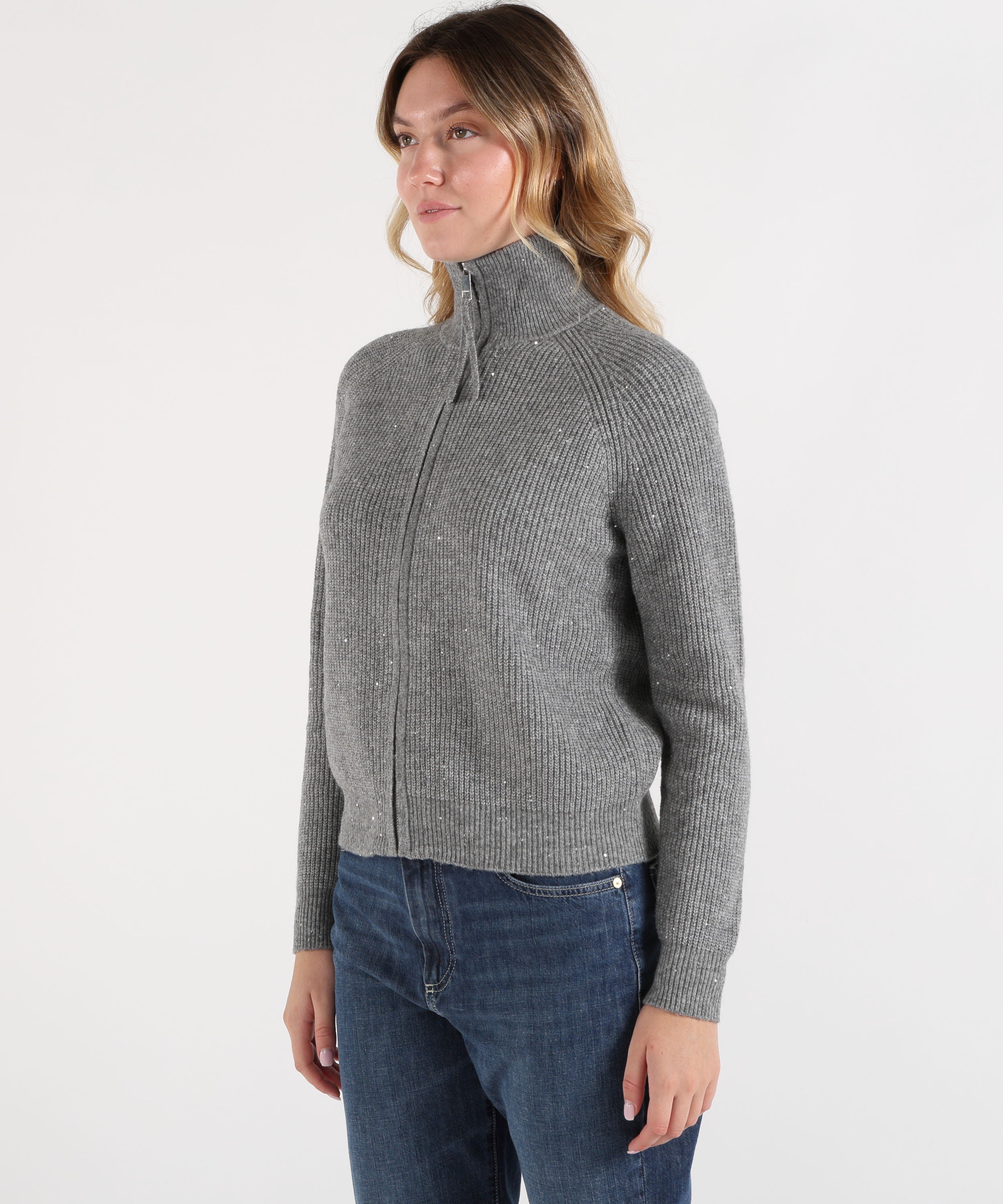 Maglie SEVENTY Cardigan a coste con paillettes Grigio chiaro | SEVENTY