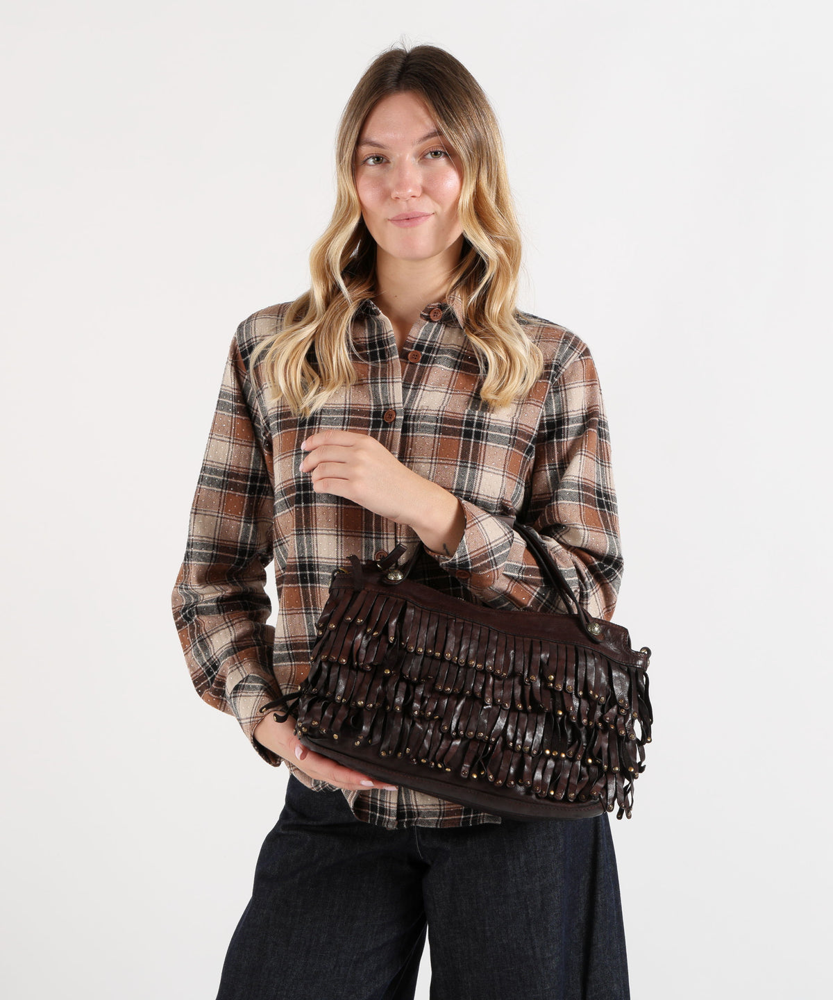 CAMPOMAGGI Campomaggi Cowhide Leather Shopping Bag with Fringes and Studs