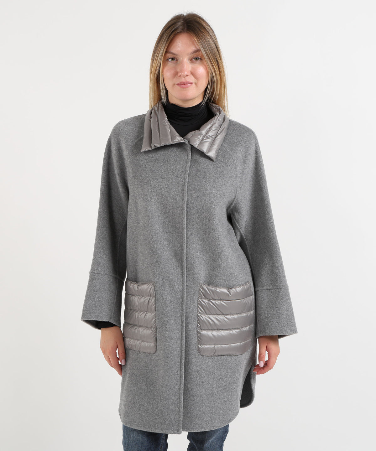 HELMUR Cappottino con Inserti in Piumino e Tasche Applicate