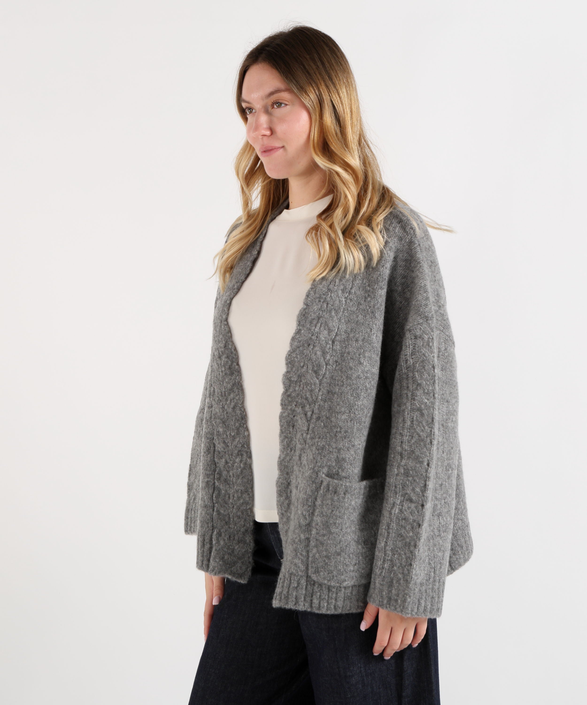 Cardigan ABSOLUT CASHMERE Cardigan Senza Bottoni Grigio | ABSOLUT CASHMERE