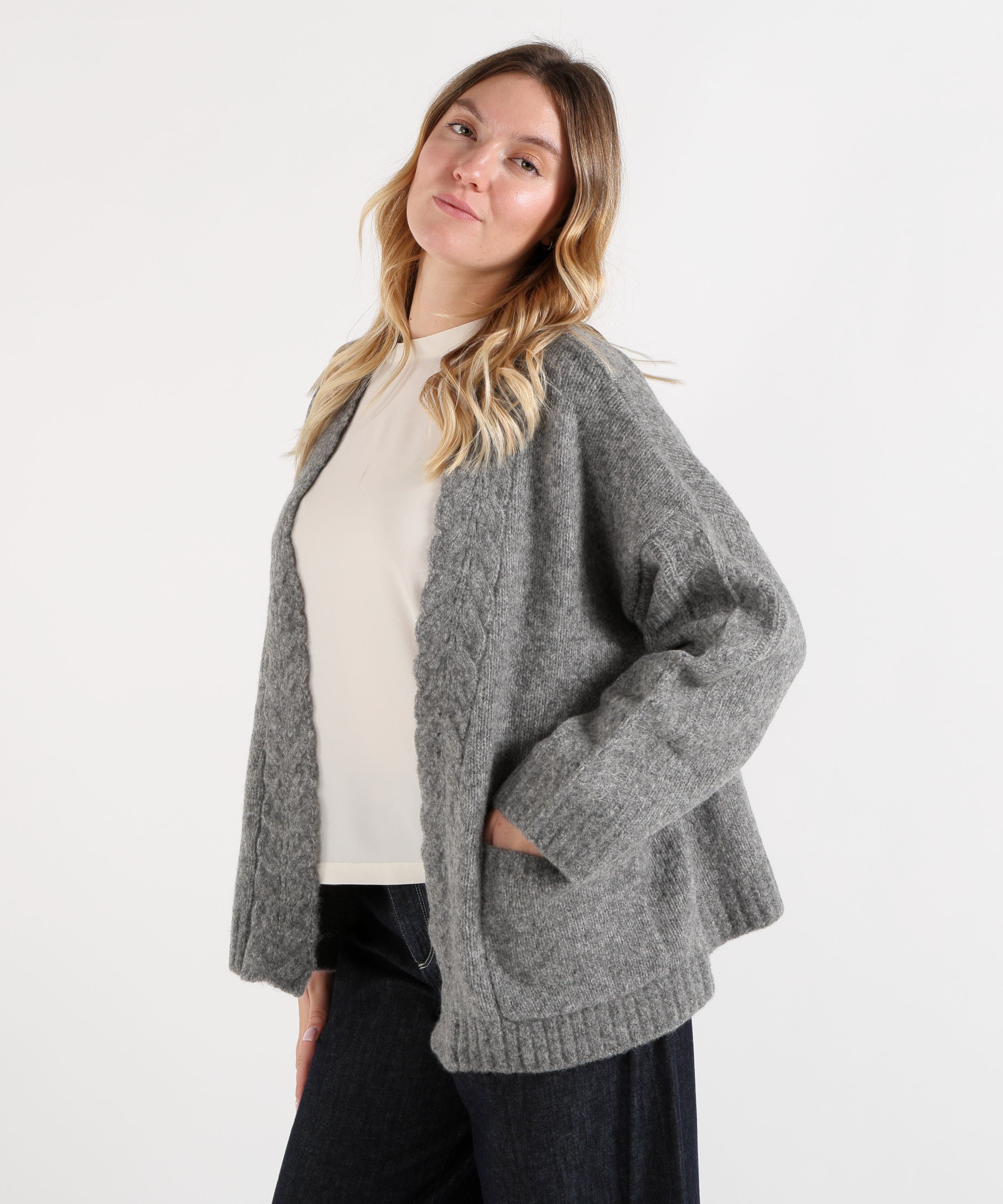 Cardigan ABSOLUT CASHMERE Cardigan Senza Bottoni Grigio | ABSOLUT CASHMERE