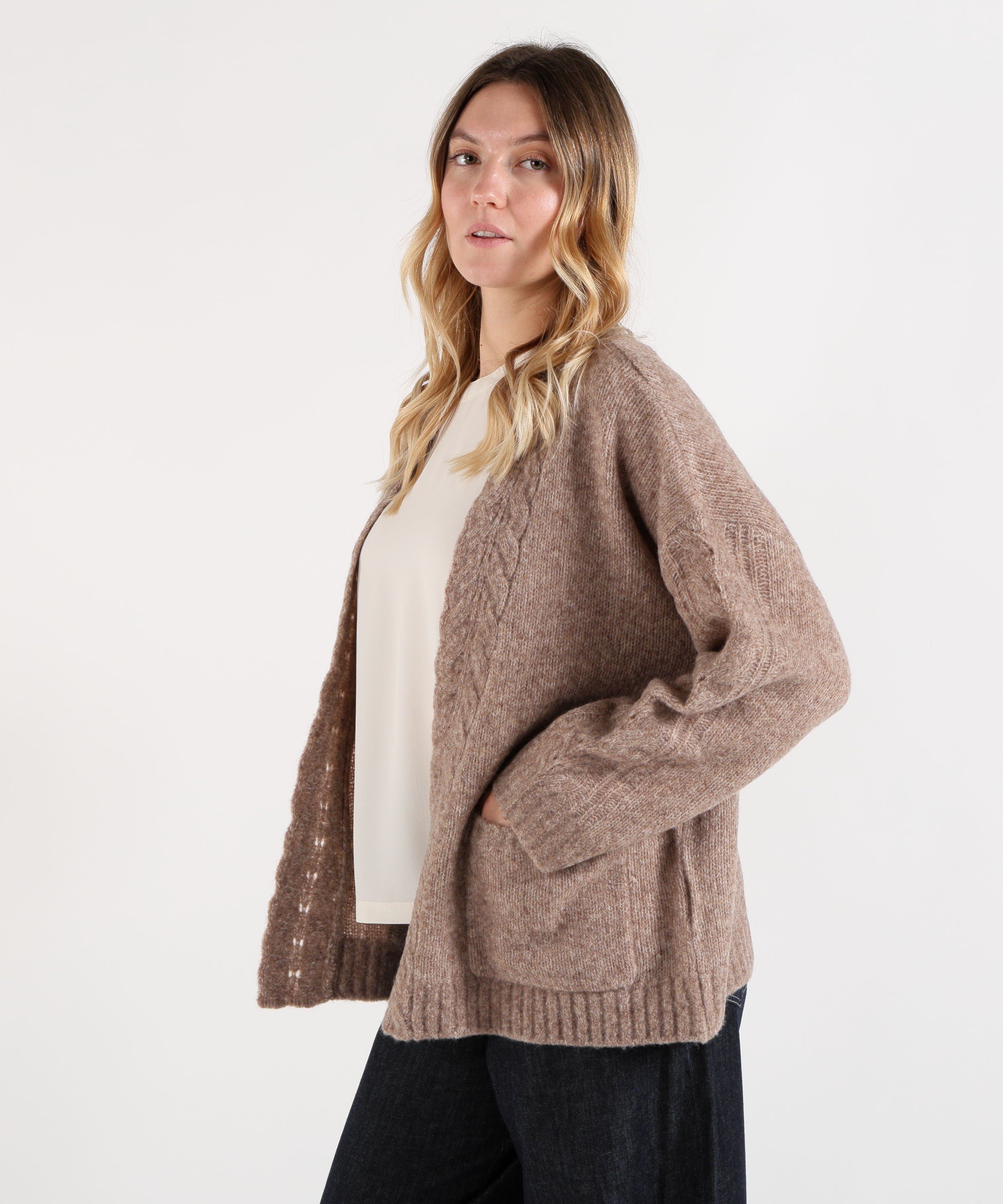 Cardigan ABSOLUT CASHMERE Cardigan Senza Bottoni Nocciola | ABSOLUT CASHMERE