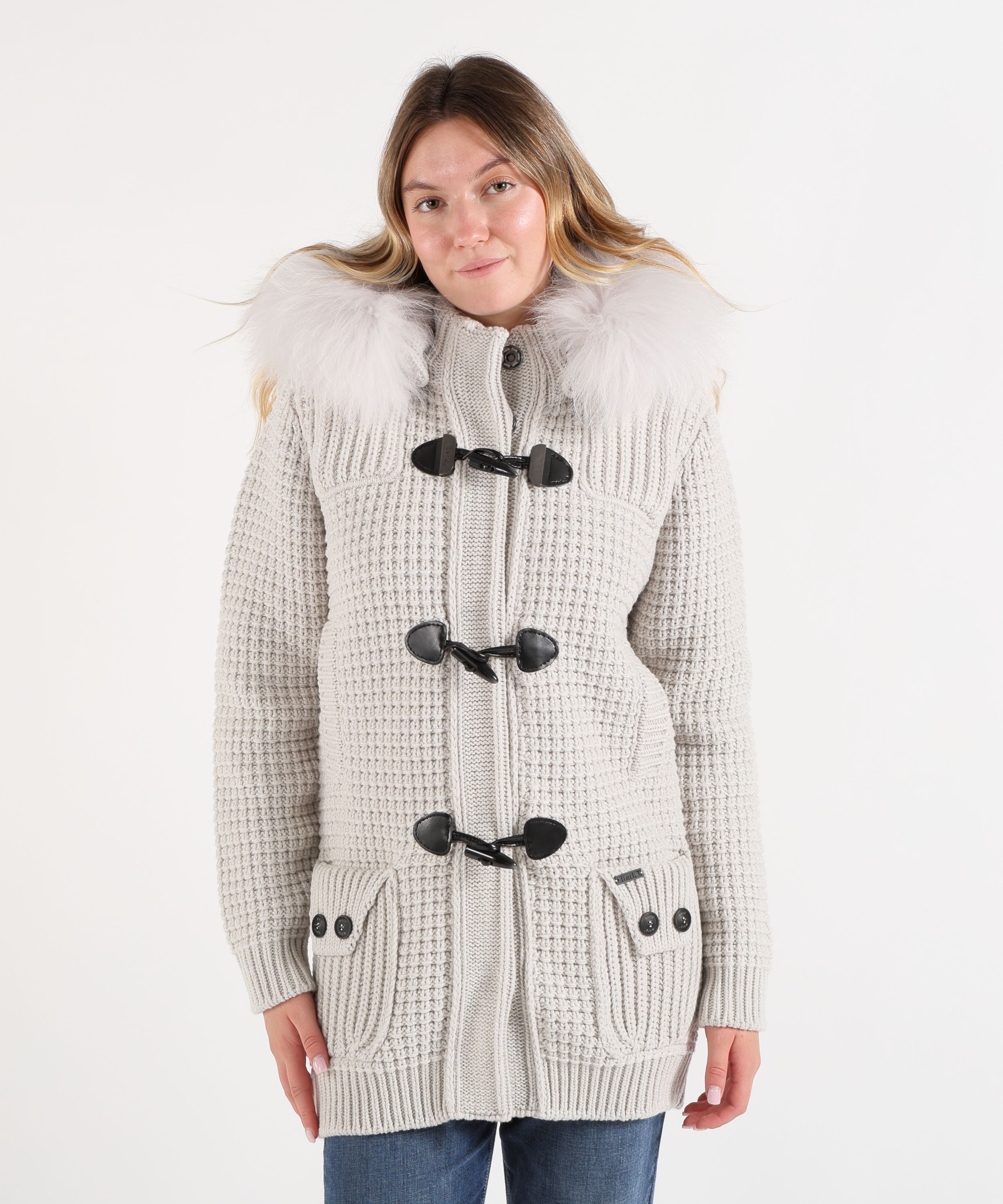Giubbotti BARK Giaccone in Lana con Inserti Metallizzati e Cappuccio in Eco Pelliccia Ghiaccio | BARK