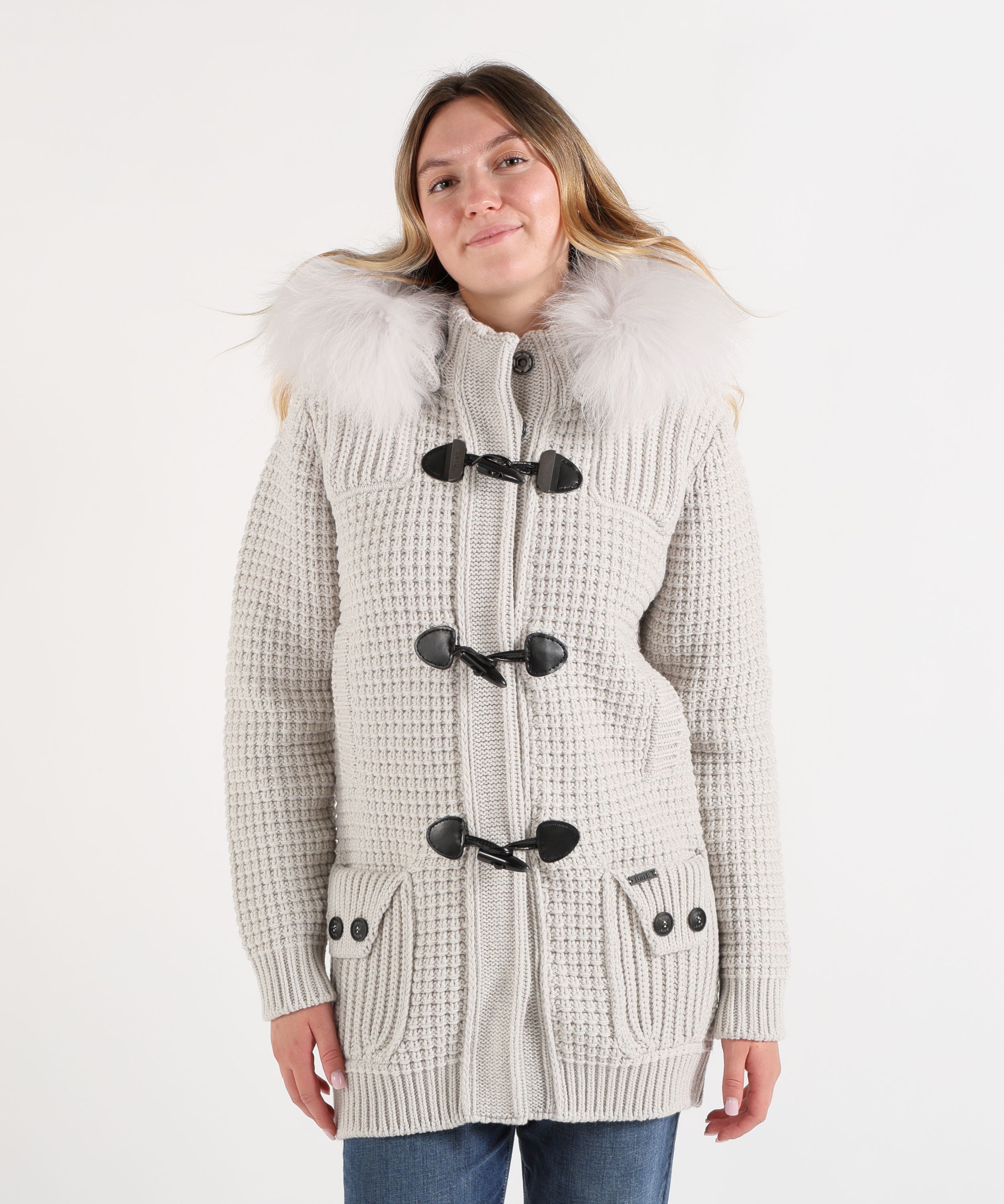 Giubbotti BARK Giaccone in Lana con Inserti Metallizzati e Cappuccio in Eco Pelliccia Ghiaccio | BARK