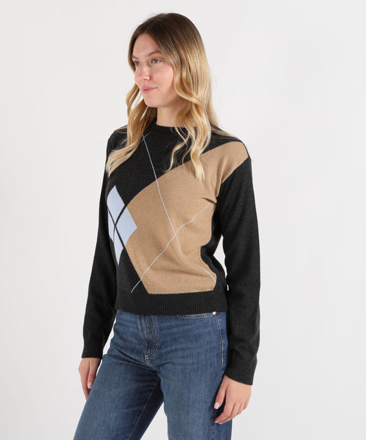 Maglie KAOS Maglia fantasia a rombi Antracite/beige | KAOS
