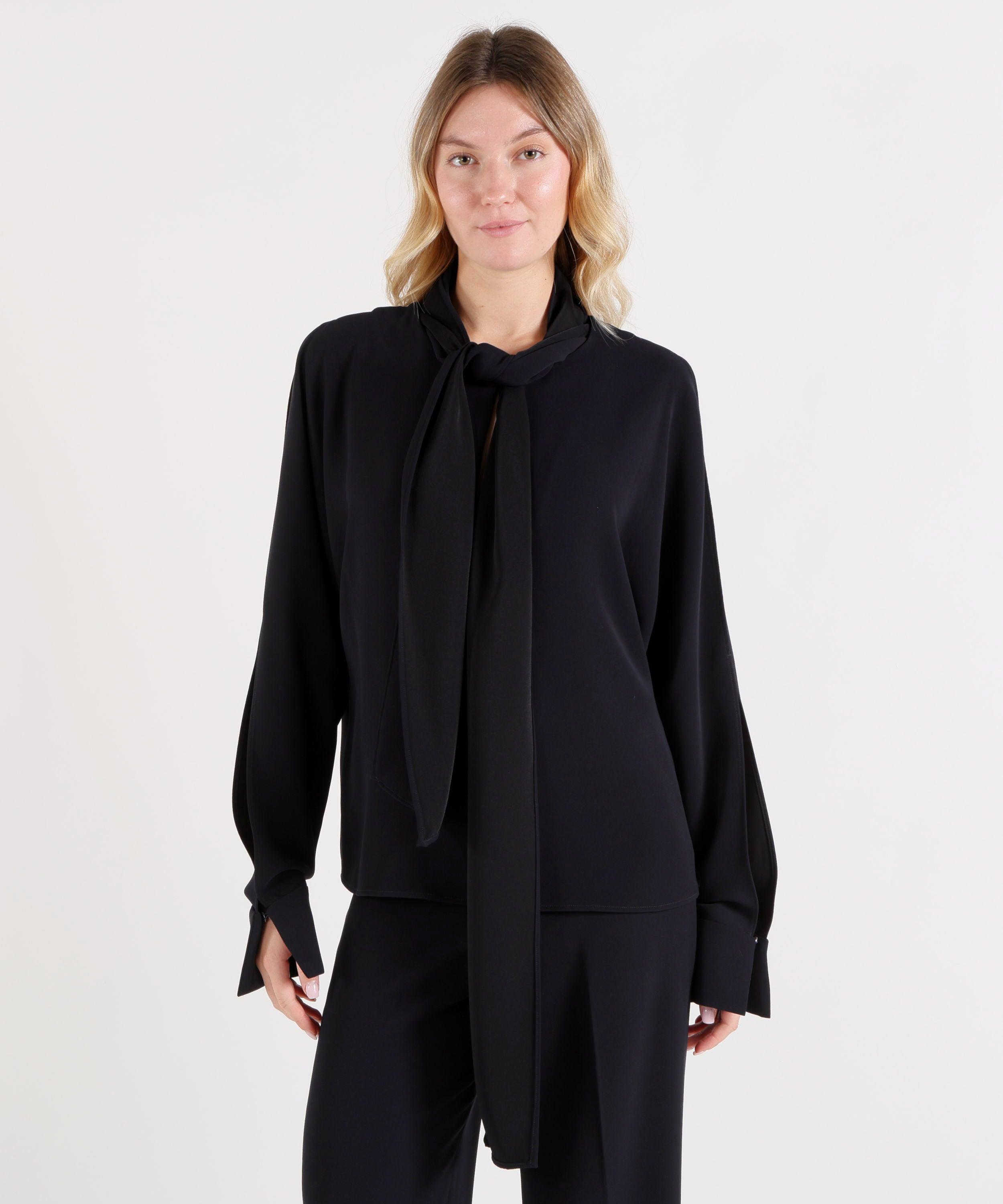 Bluse P.A.R.O.S.H. Blusa a Maniche Lunghe con Sciarpa Removibile Blu | P.A.R.O.S.H.