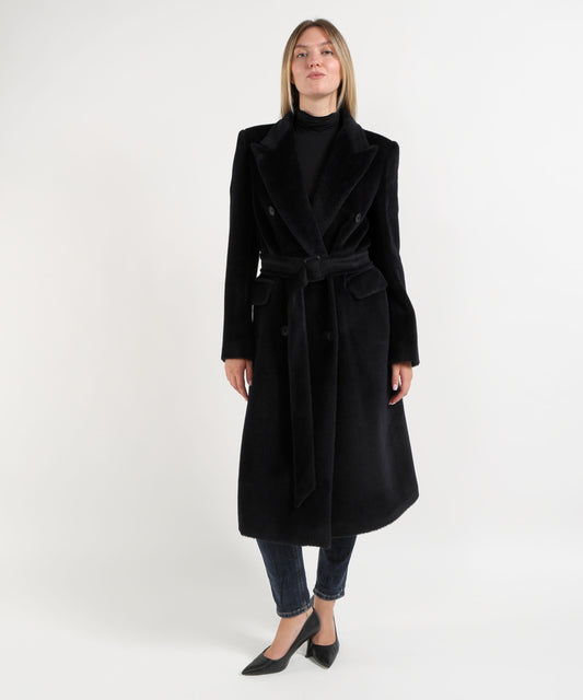 Cappotti TAGLIATORE Cappotto Lungo Doppiopetto in Alpaca con Cintura Blu | TAGLIATORE