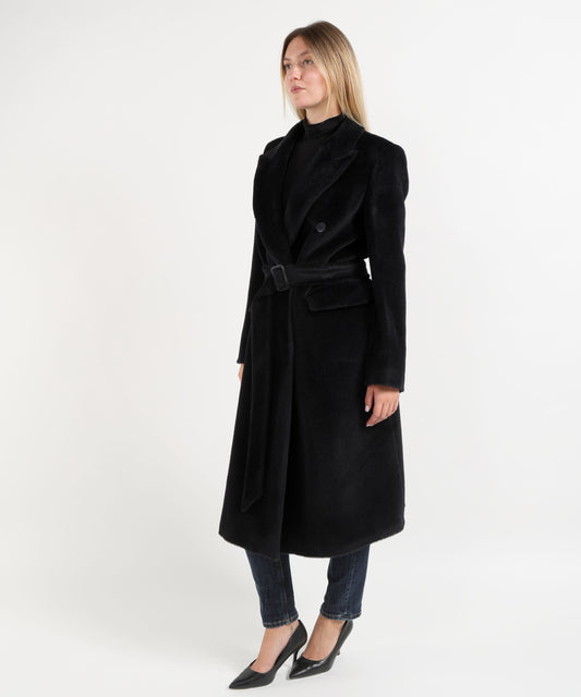 Cappotti TAGLIATORE Cappotto Lungo Doppiopetto in Alpaca con Cintura Blu | TAGLIATORE