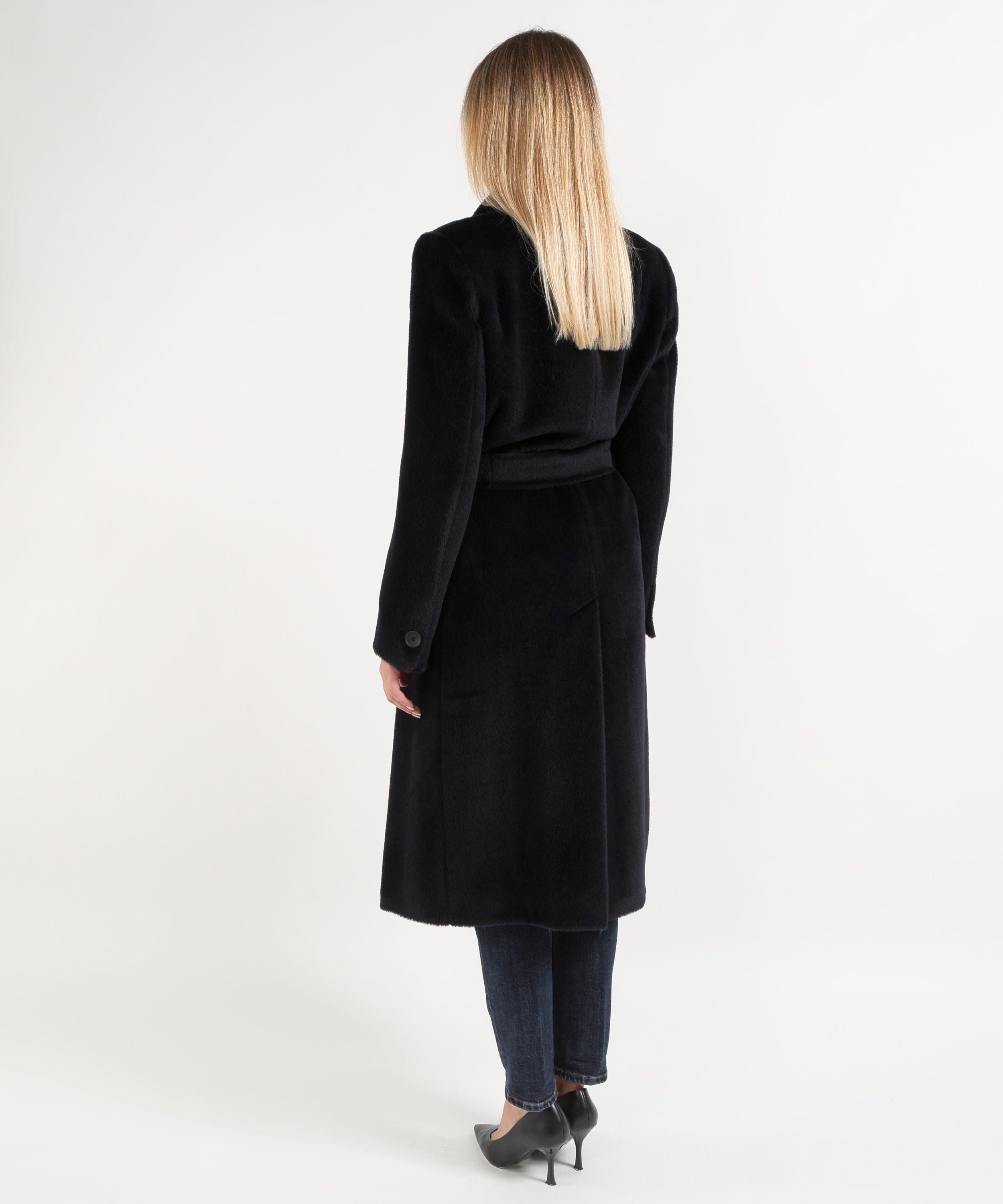 Cappotti TAGLIATORE Cappotto Lungo Doppiopetto in Alpaca con Cintura Blu | TAGLIATORE