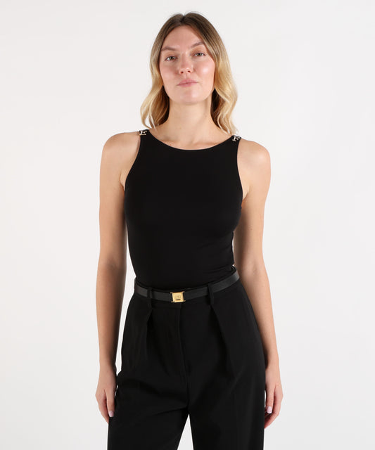 Body ELISABETTA FRANCHI Body in jersey crêpe con loghi gioiello Nero | ELISABETTA FRANCHI