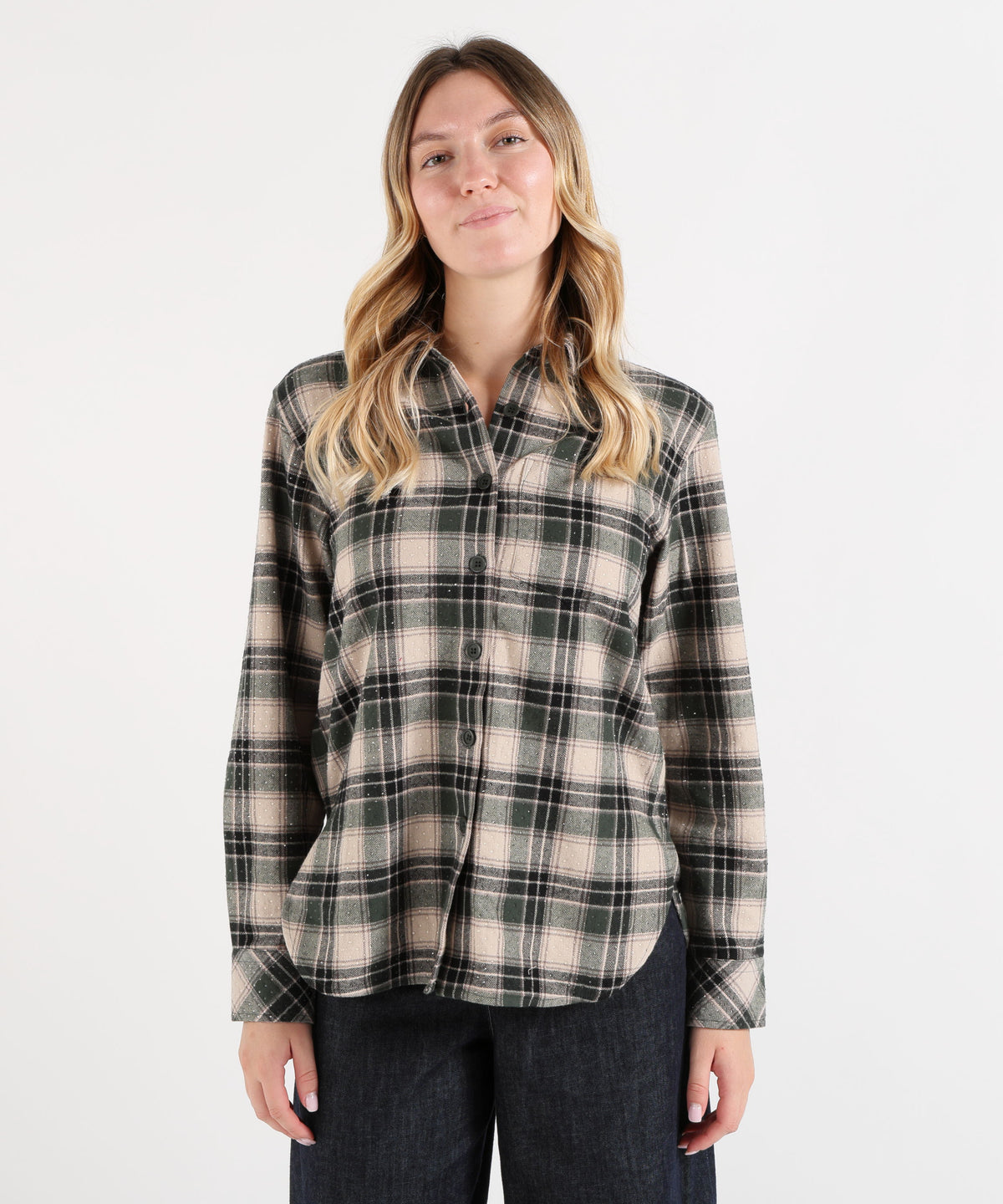 P.A.R.O.S.H. Plaid Flannel Shirt with Rhinestones