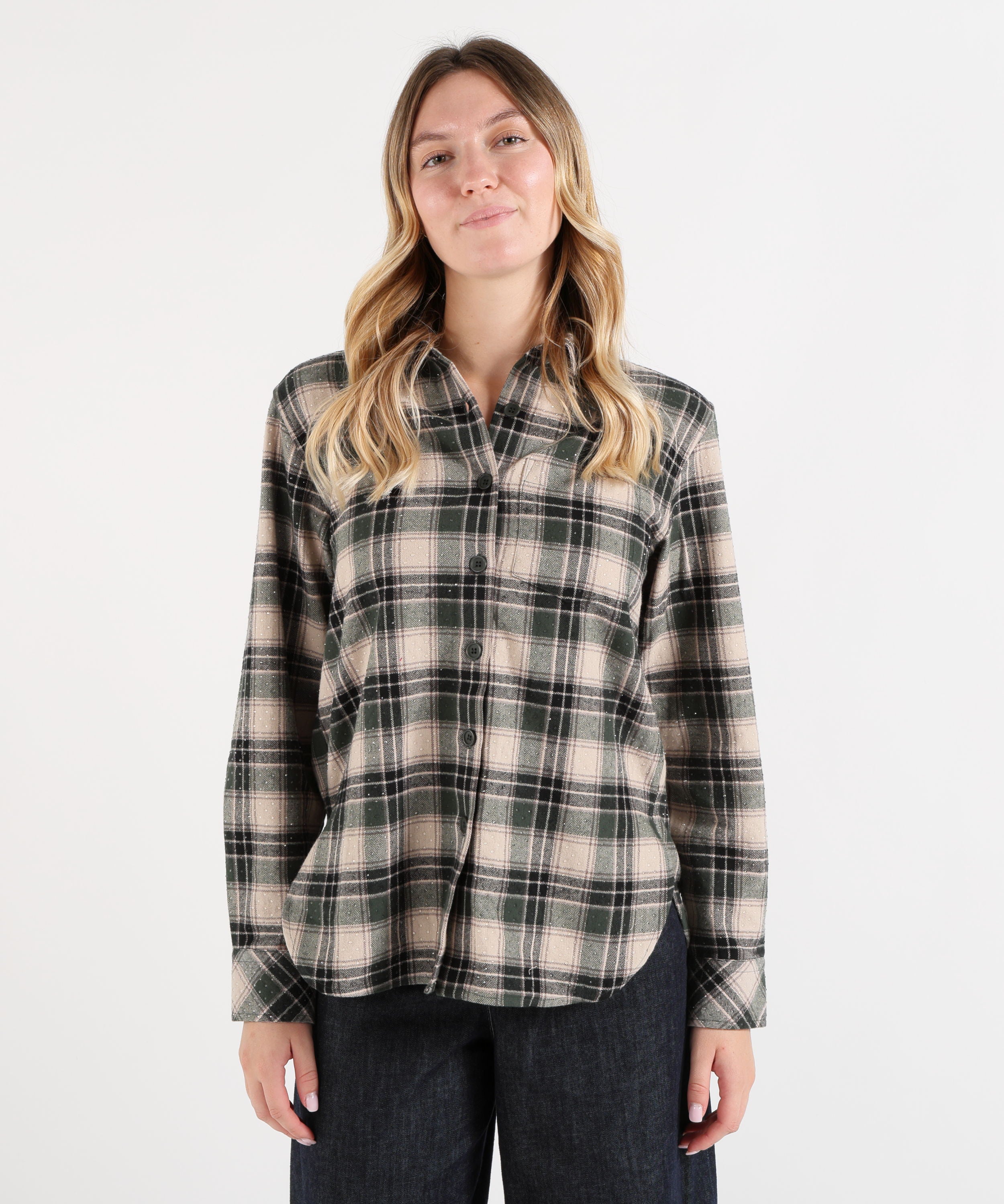 Camicie P.A.R.O.S.H. Camicia a Quadri in Flanella con Strass Verde | P.A.R.O.S.H.