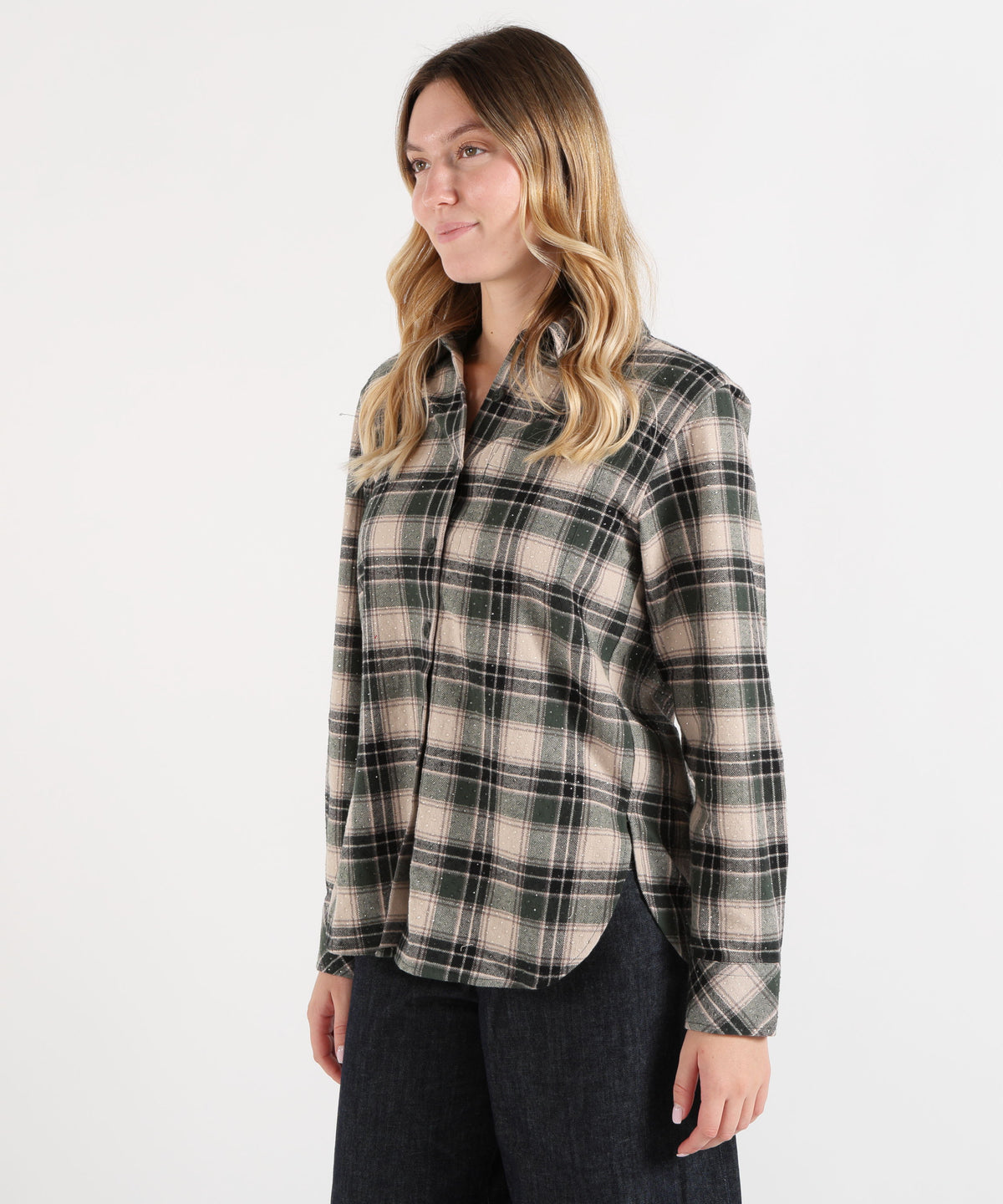 P.A.R.O.S.H. Plaid Flannel Shirt with Rhinestones