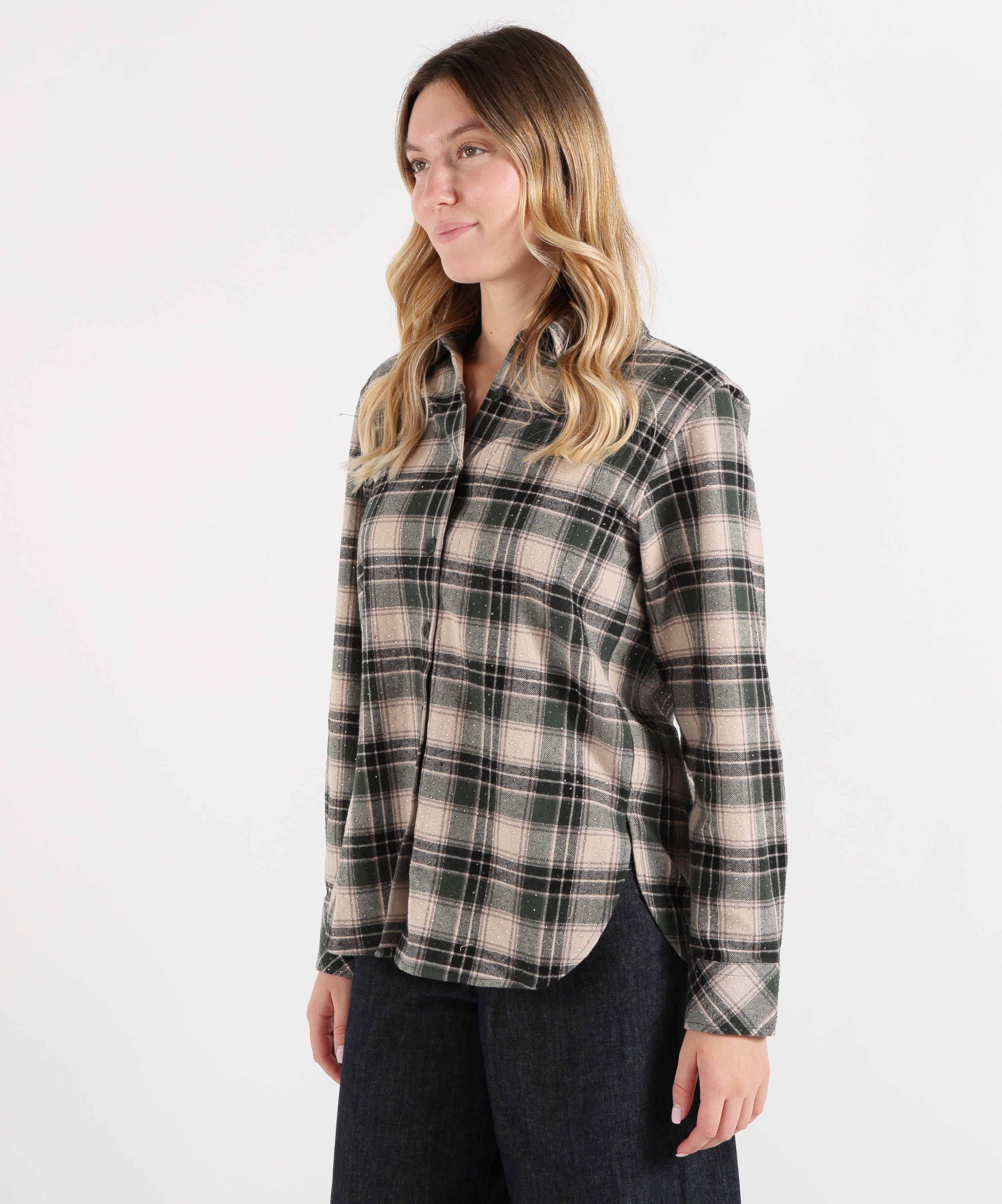 Camicie P.A.R.O.S.H. Camicia a Quadri in Flanella con Strass Verde | P.A.R.O.S.H.