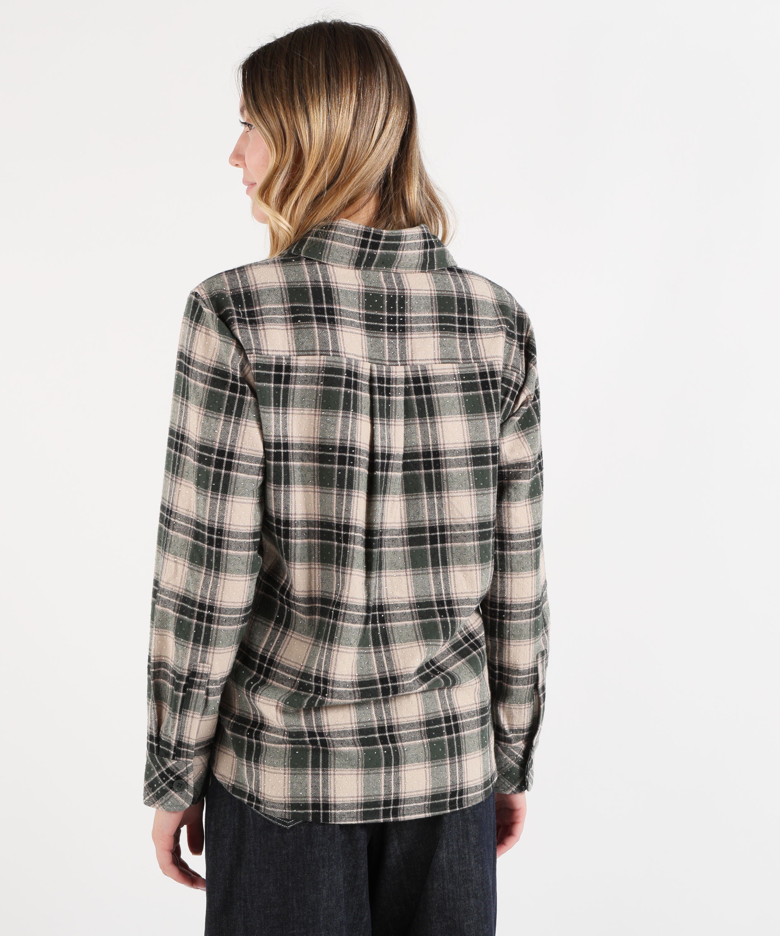 Camicie P.A.R.O.S.H. Camicia a Quadri in Flanella con Strass Verde | P.A.R.O.S.H.