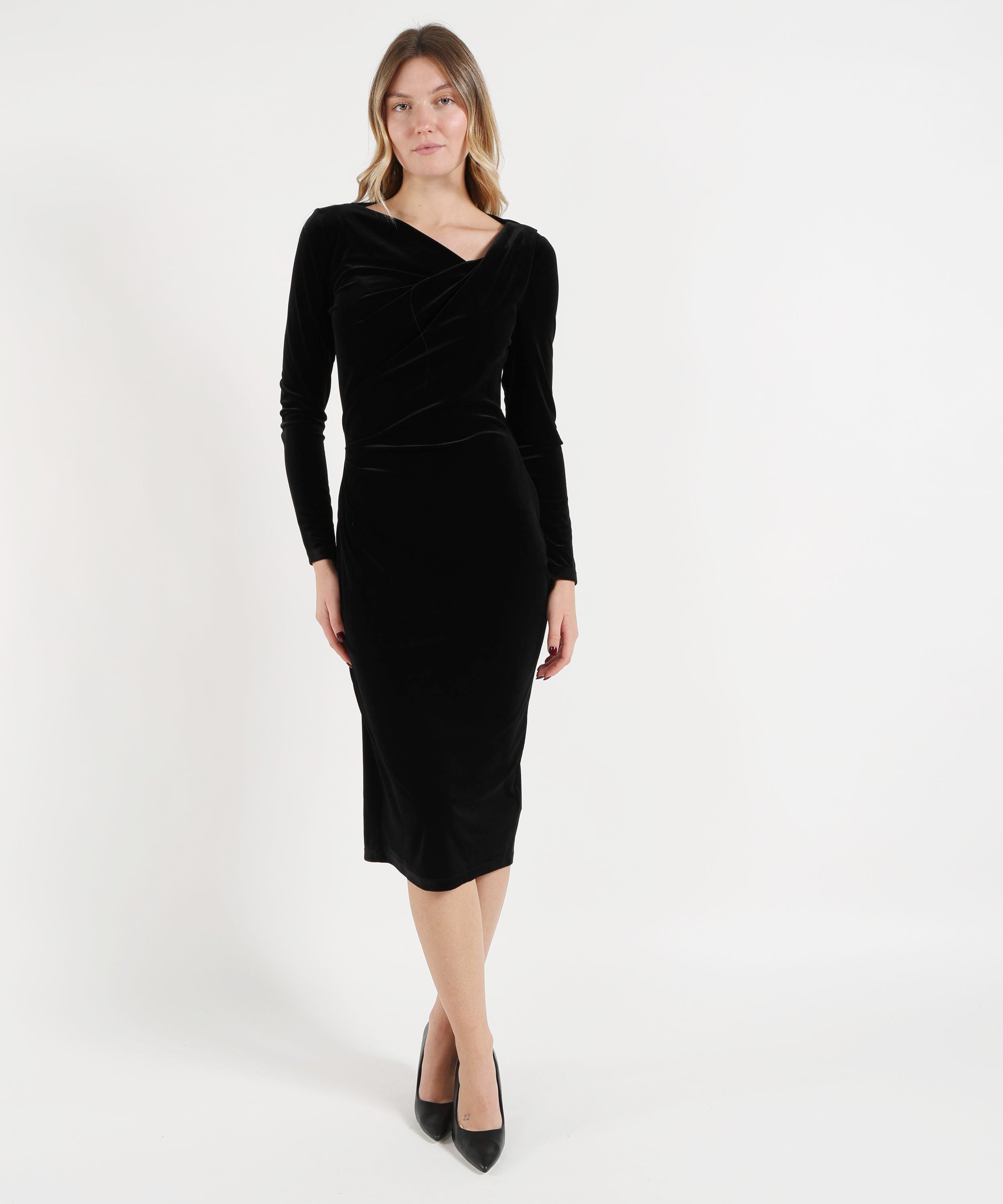 Dresses & Suits LAUREN RALPH LAUREN Short Draped Velvet Dress Nero | LAUREN RALPH LAUREN