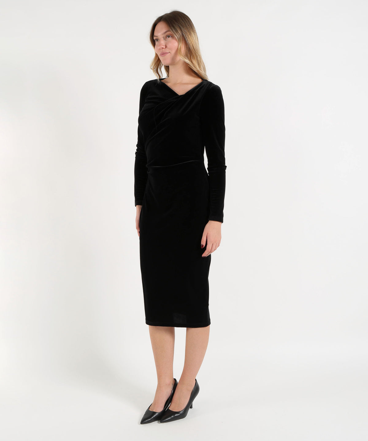 Abiti LAUREN RALPH LAUREN Abito corto drappeggiato in velluto Nero | LAUREN RALPH LAUREN
