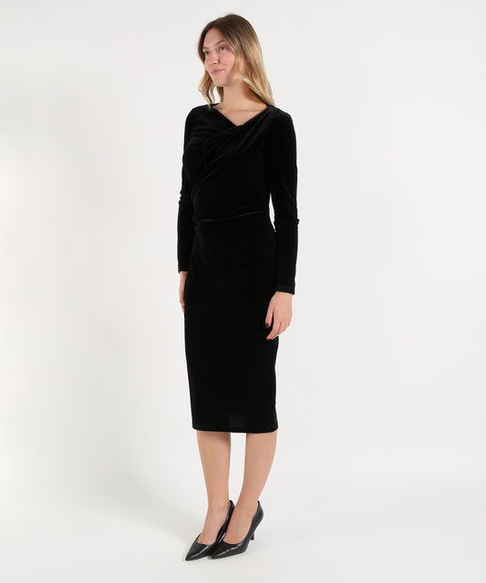 Dresses &amp; Suits LAUREN RALPH LAUREN Short Draped Velvet Dress Nero | LAUREN RALPH LAUREN