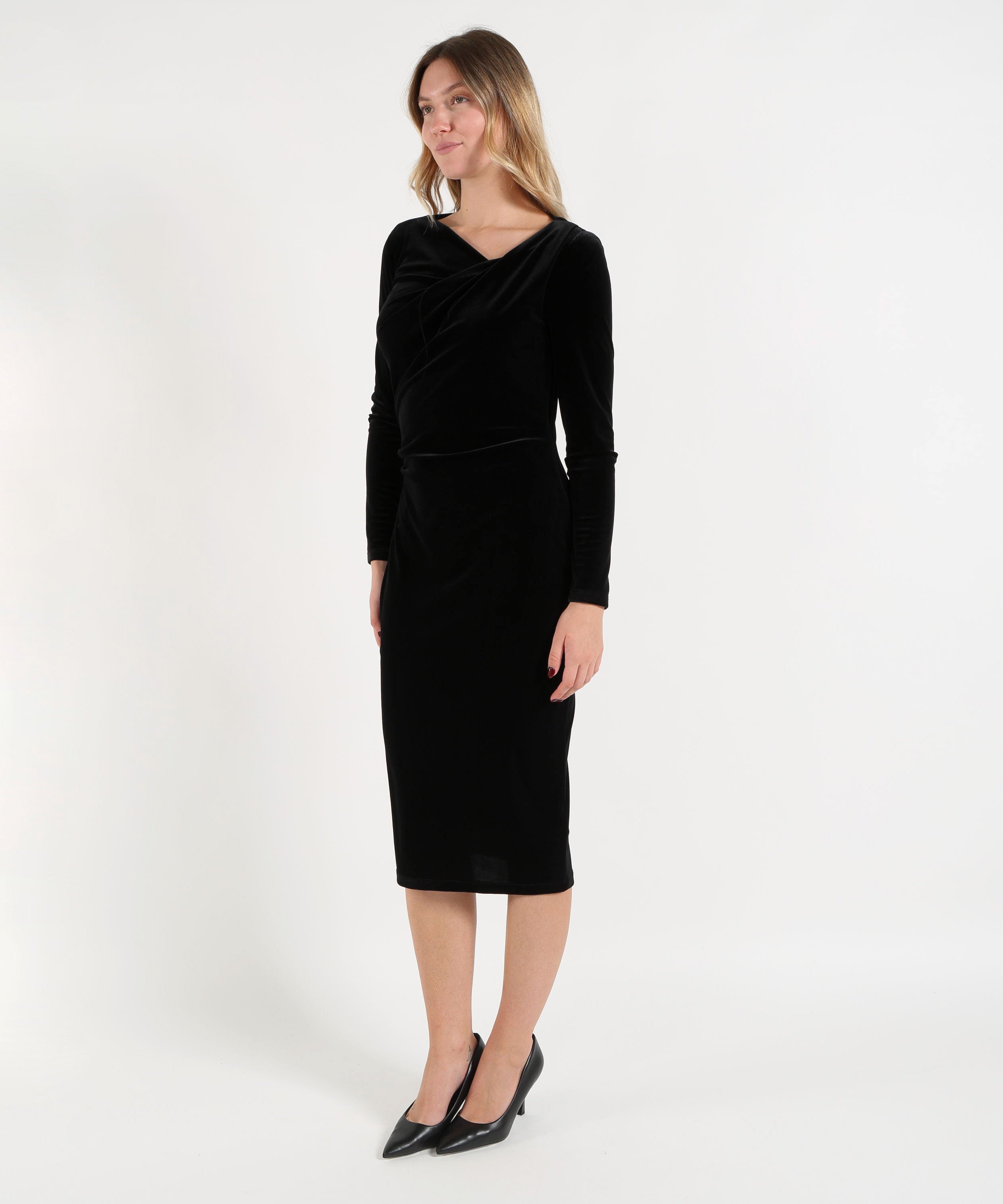 Dresses & Suits LAUREN RALPH LAUREN Short Draped Velvet Dress Nero | LAUREN RALPH LAUREN