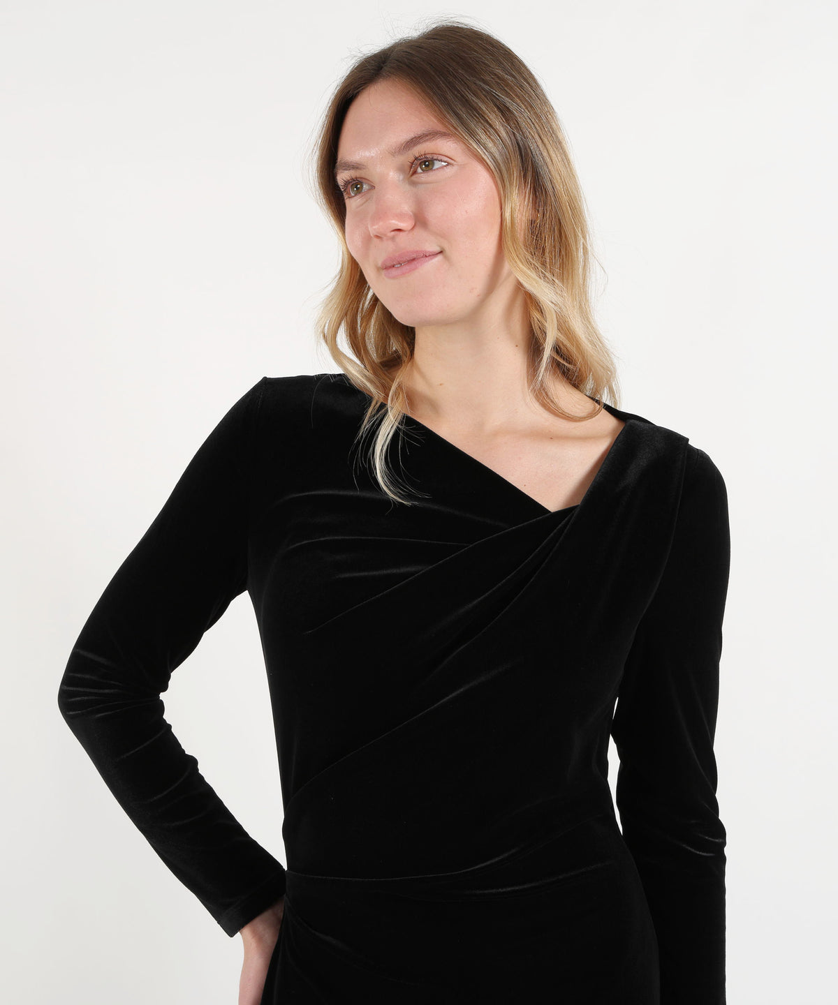 Abiti LAUREN RALPH LAUREN Abito corto drappeggiato in velluto Nero | LAUREN RALPH LAUREN