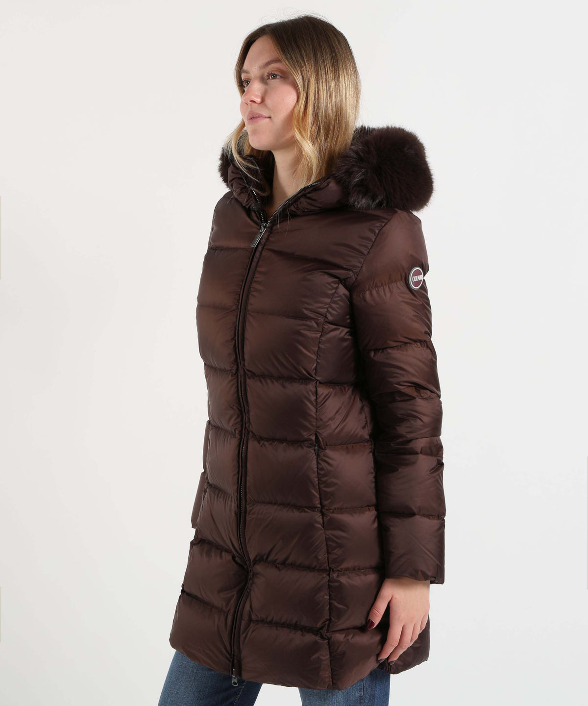 Puffer jackets COLMAR Long Down Jacket with Faux Fur Marrone | COLMAR