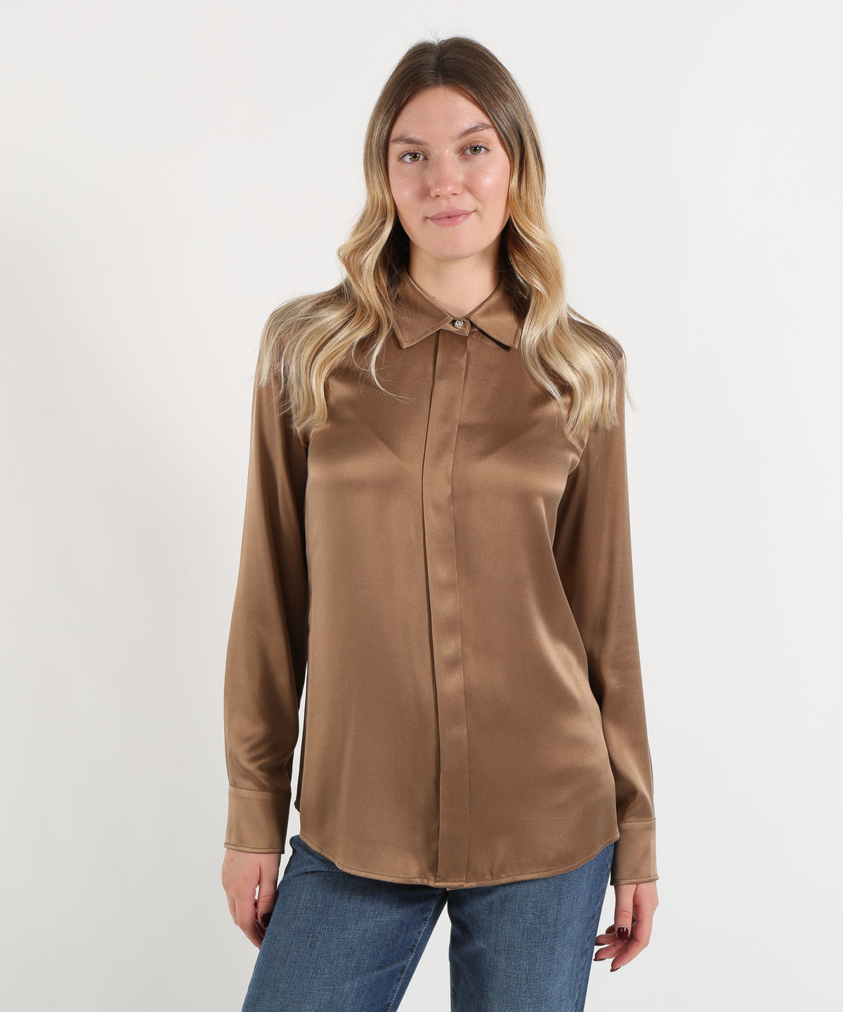 MAX MARA studio Camicia in Raso di Seta con Bottoni Gioiello