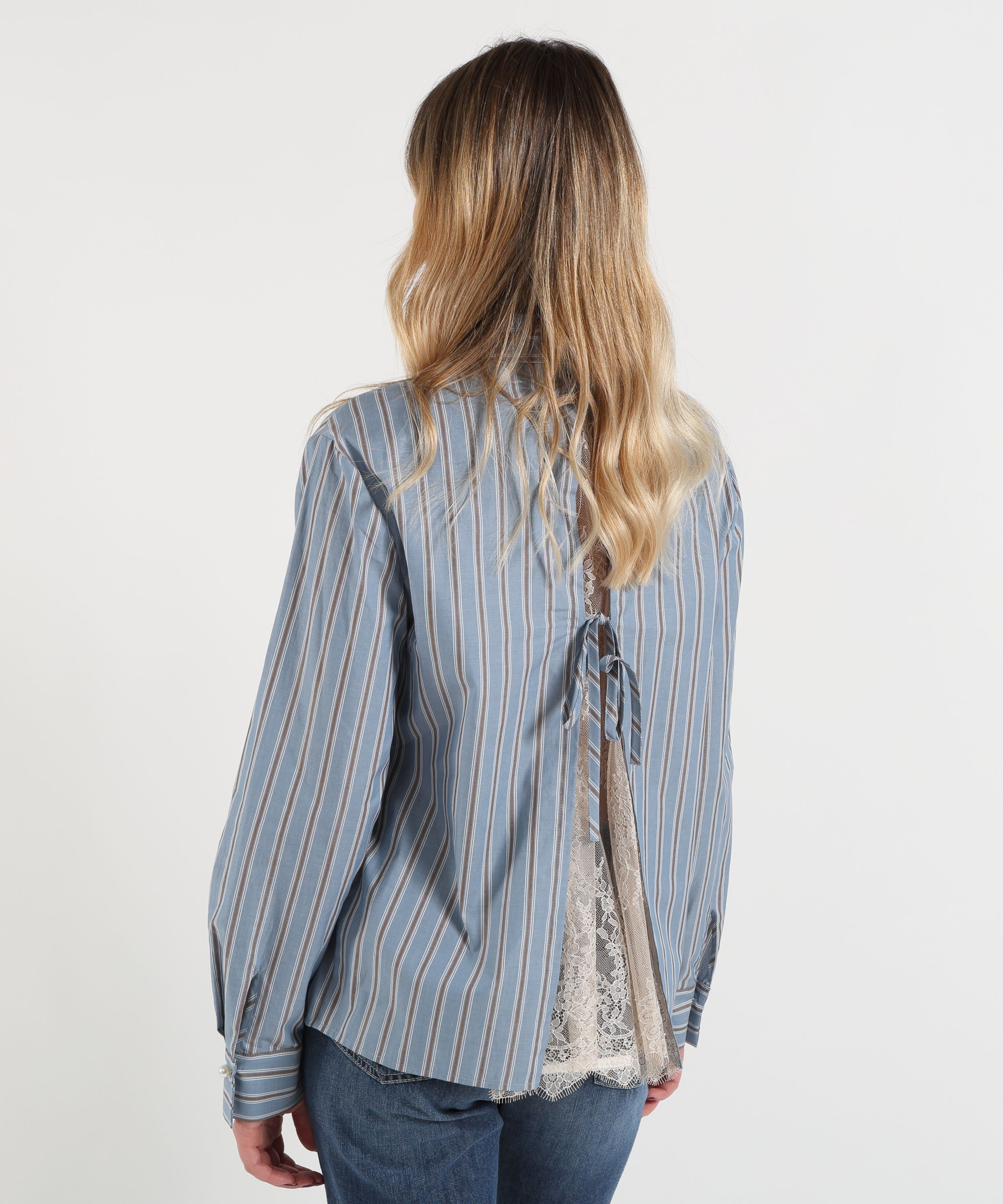 Camicie LIUJO BLACK Camicia con inserto in pizzo Rigata | LIUJO BLACK