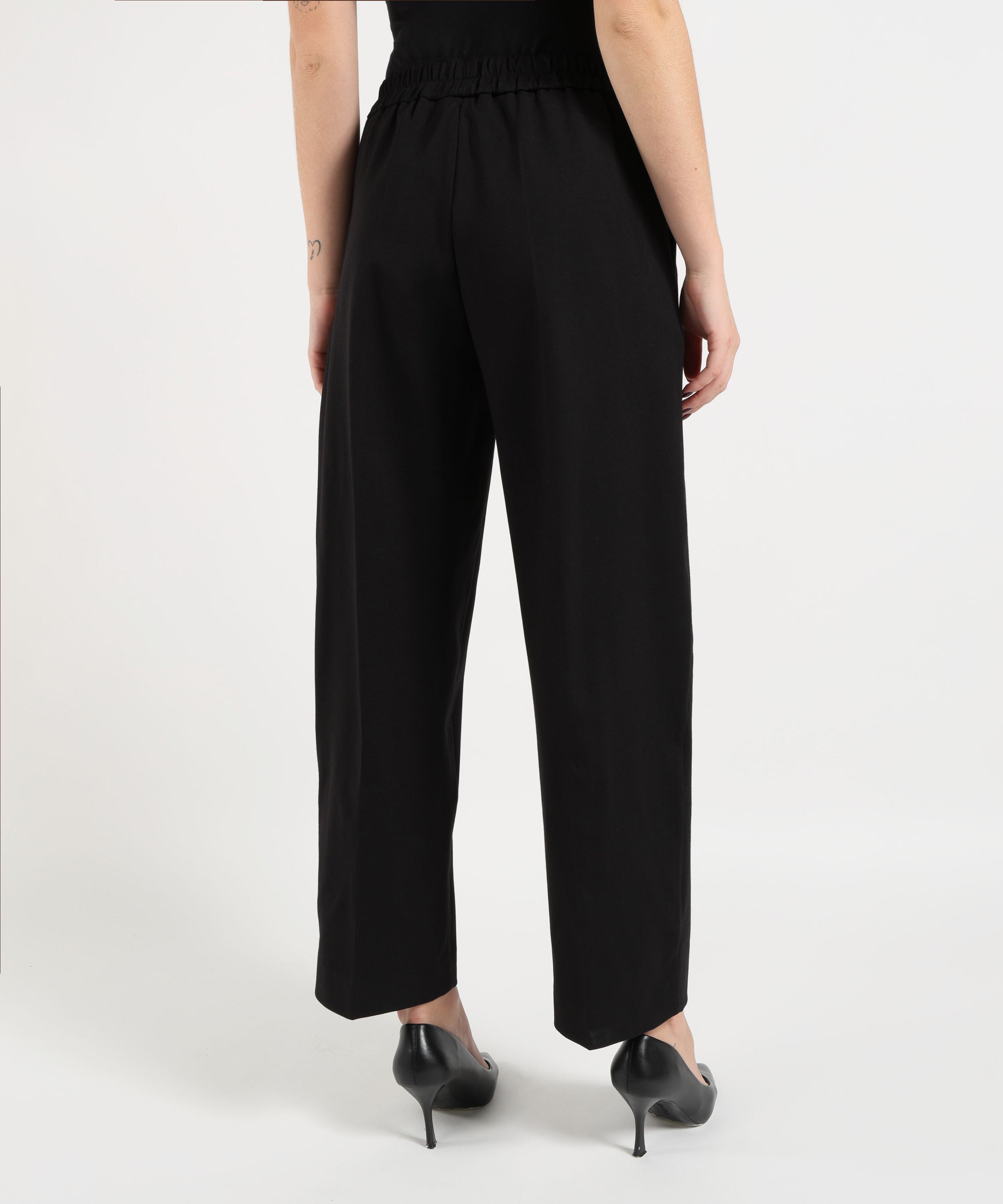 Pantaloni MEIMEI Pantalone Pull-On Elasticizzato a Gamba Larga Nero | MEIMEI