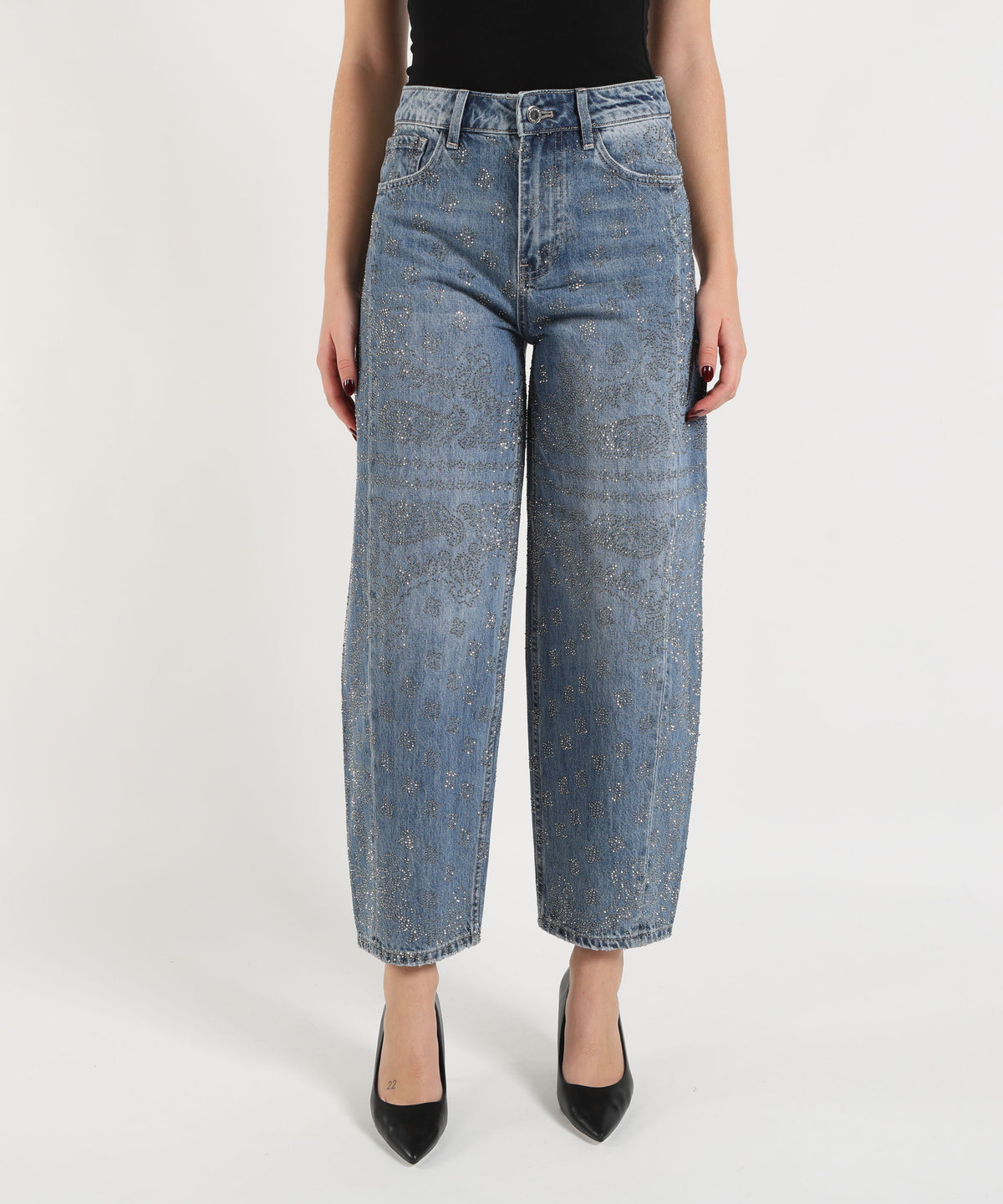 LIUJO Selected Jeans Balloon in Cotone con Strass All Over