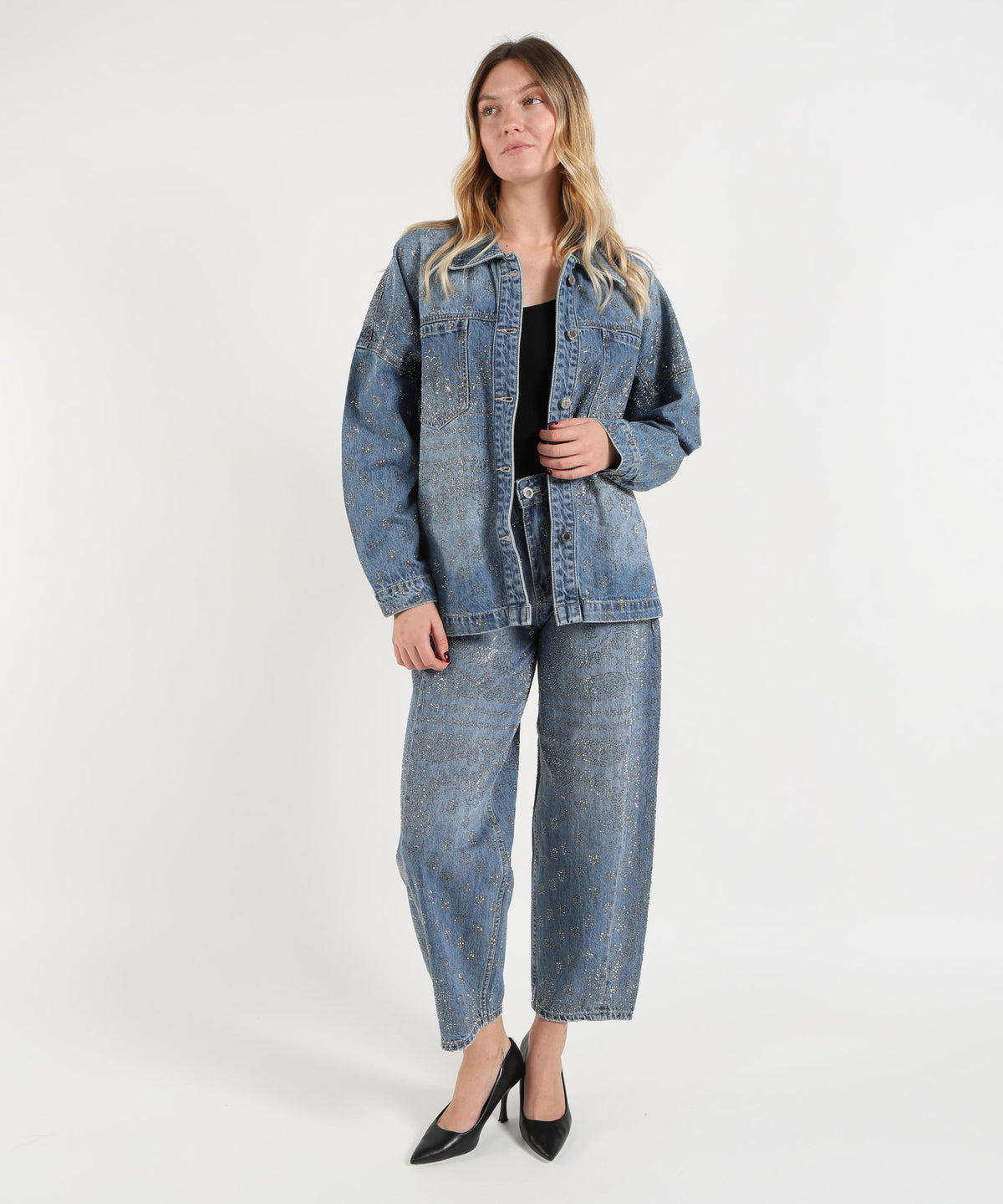 Jeans LIUJO Selected Jeans Balloon in Cotone con Strass All Over Denim | LIUJO Selected