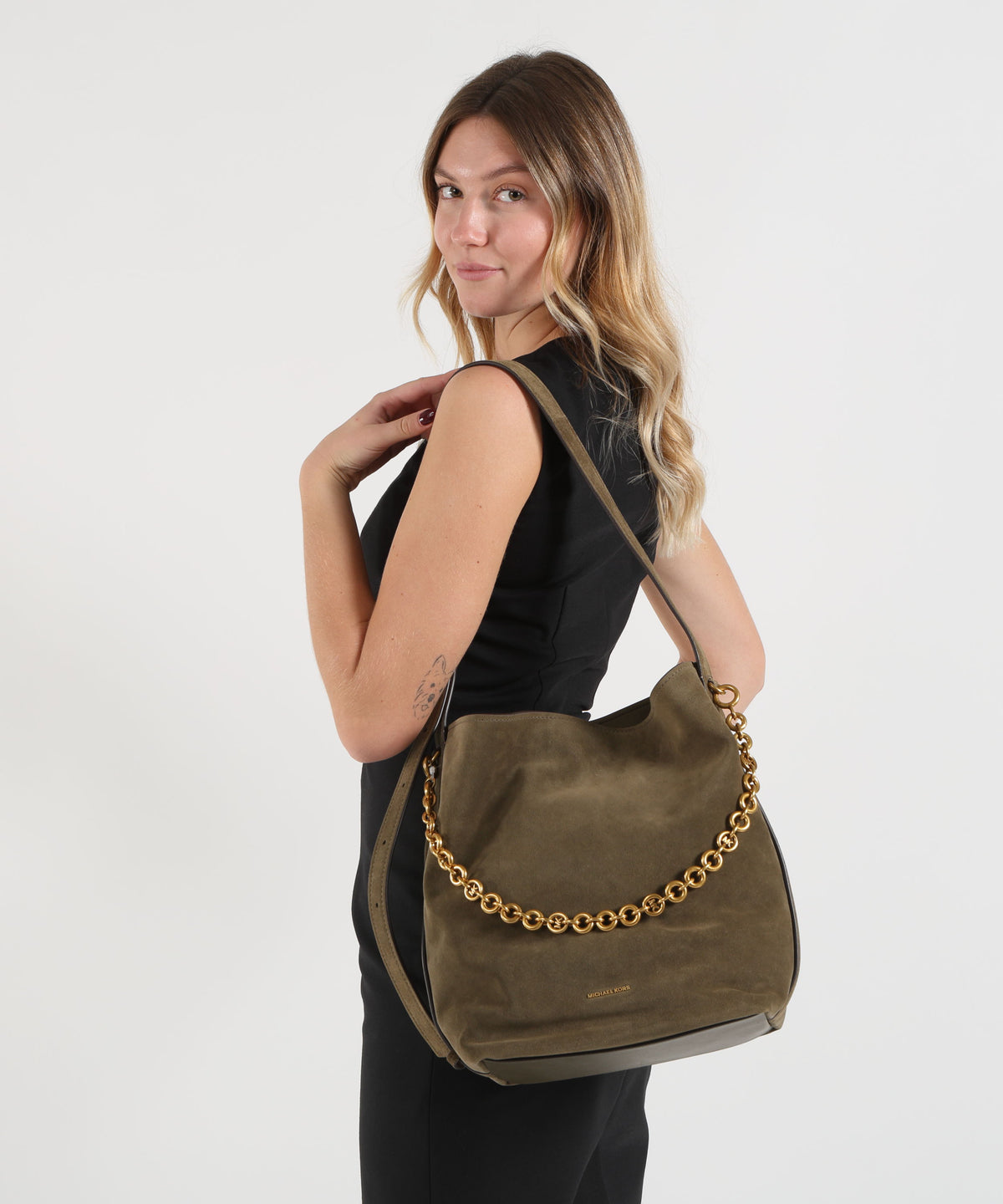 Tracolle MICHAEL KORS Borsa tote a secchiello Nolita grande in pelle scamosciata Verde | MICHAEL KORS