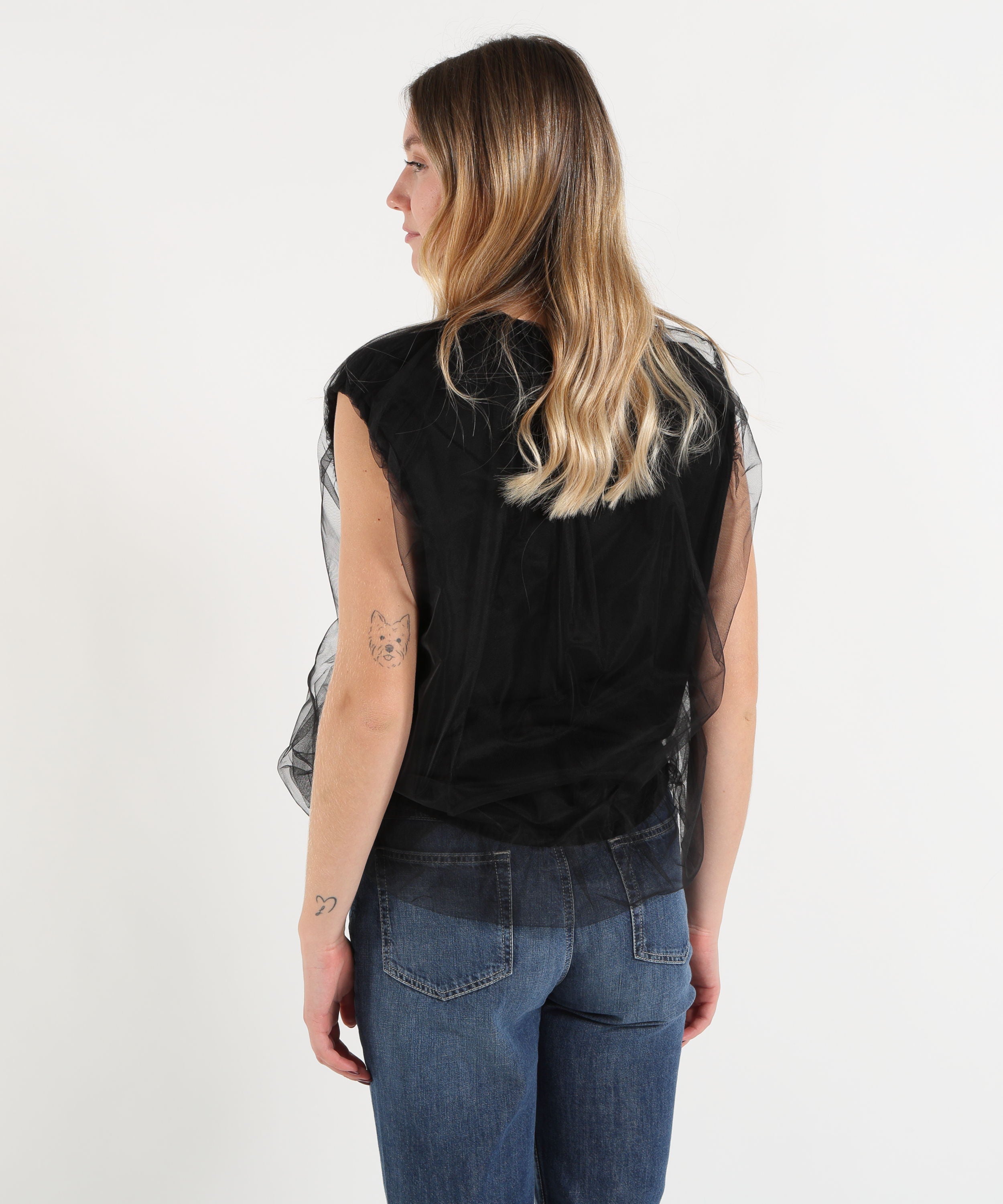 Bluse MEIMEI Top smanicato in tulle Nero | MEIMEI