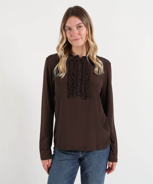 Camicie SEVENTY Camicetta in Cotone Jersey con Pettorina a Ruches Marrone | SEVENTY