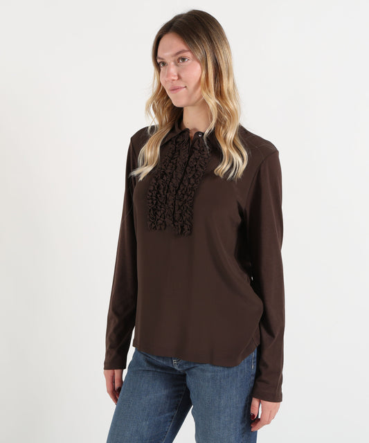 Camicie SEVENTY Camicetta in Cotone Jersey con Pettorina a Ruches Marrone | SEVENTY