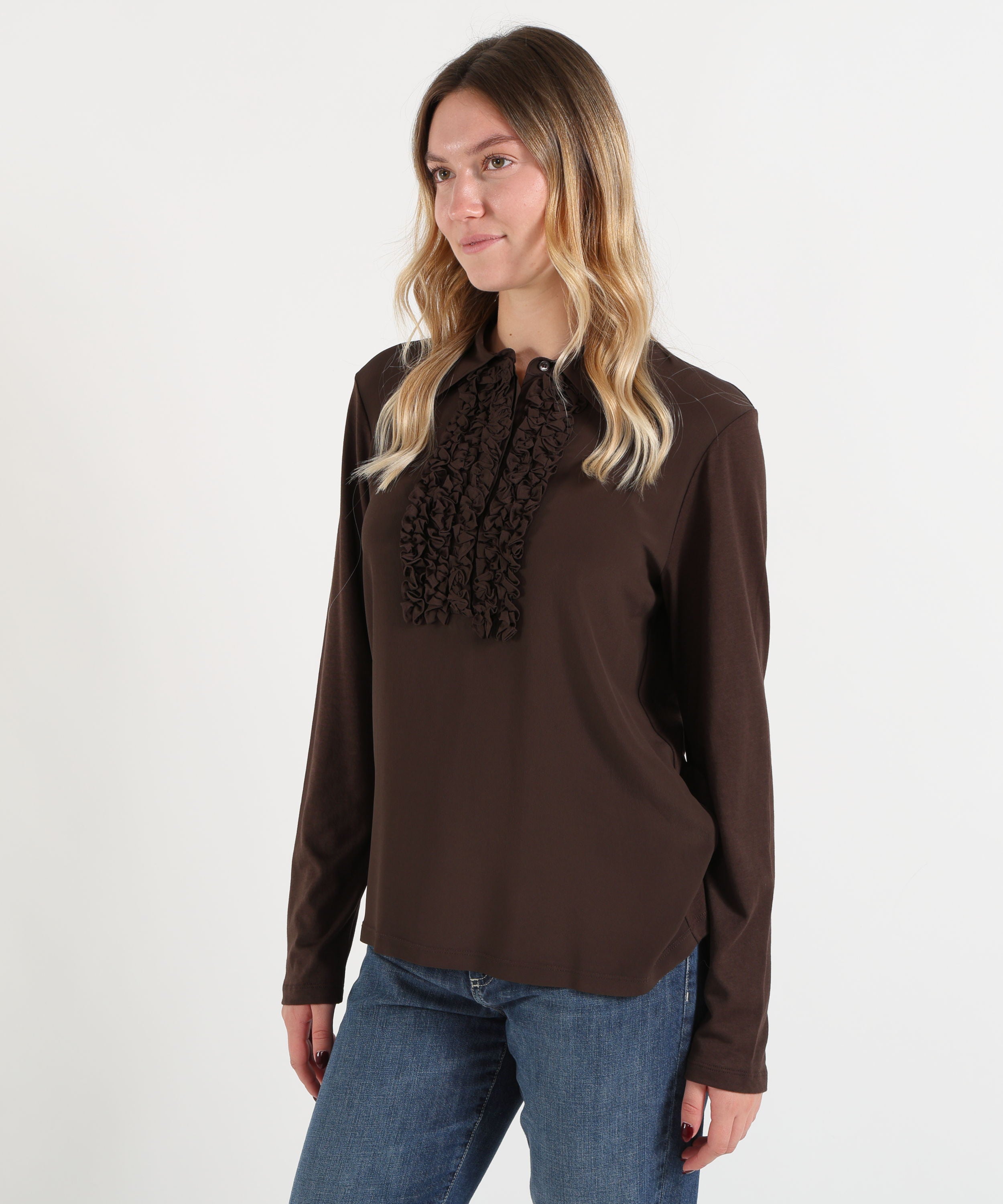 Camicie SEVENTY Camicetta in Cotone Jersey con Pettorina a Ruches Marrone | SEVENTY