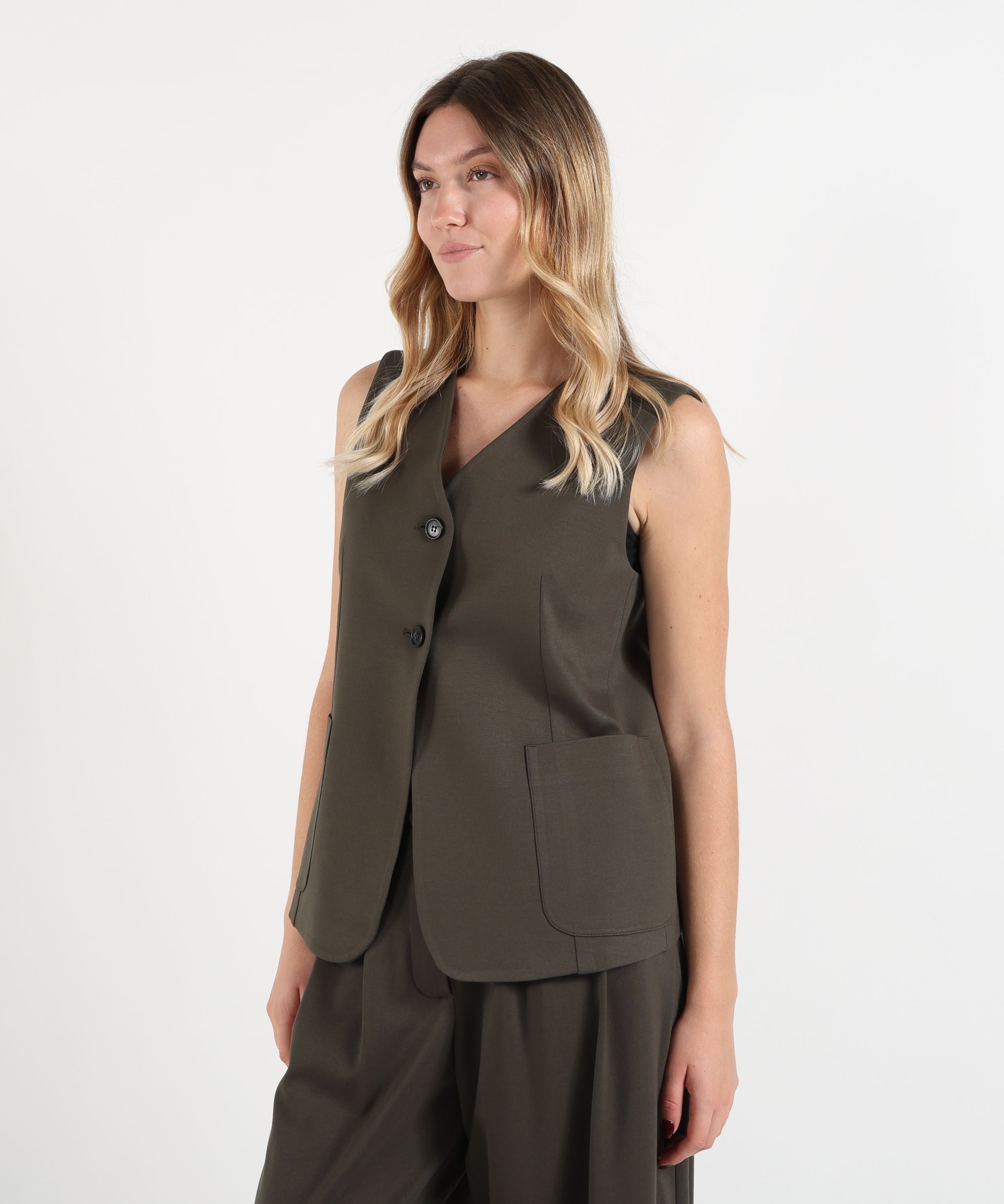 Gilet MEIMEI Gilet sartoriale Meimeij in misto viscosa monopetto con scollo a V Testa di moro | MEIMEI