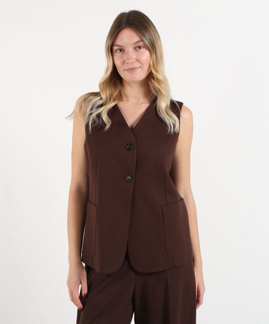 Gilet MEIMEI Gilet sartoriale Meimeij in misto viscosa monopetto con scollo a V Marrone | MEIMEI