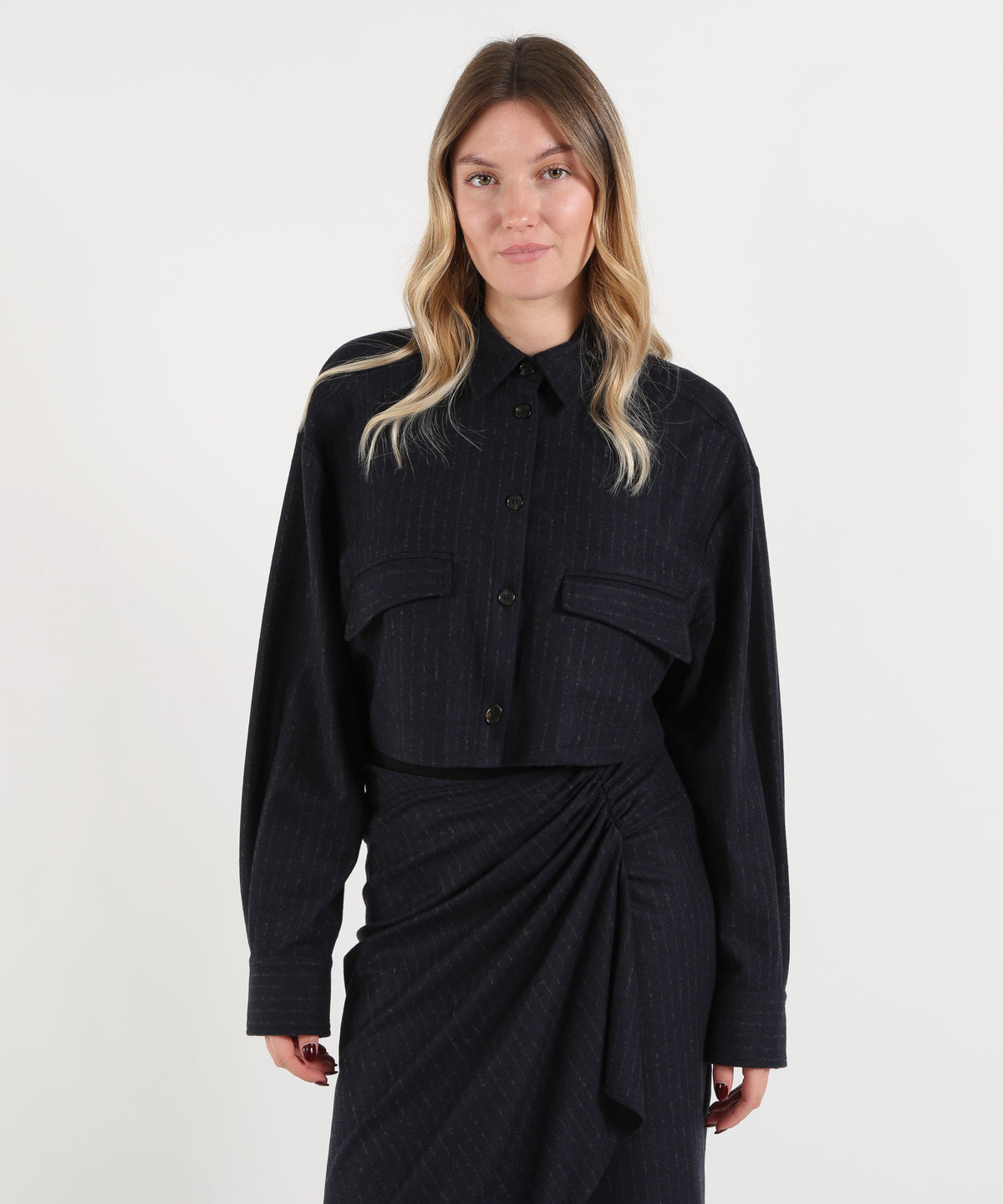 PINKO Camicia Cropped in Misto Lana a Righe