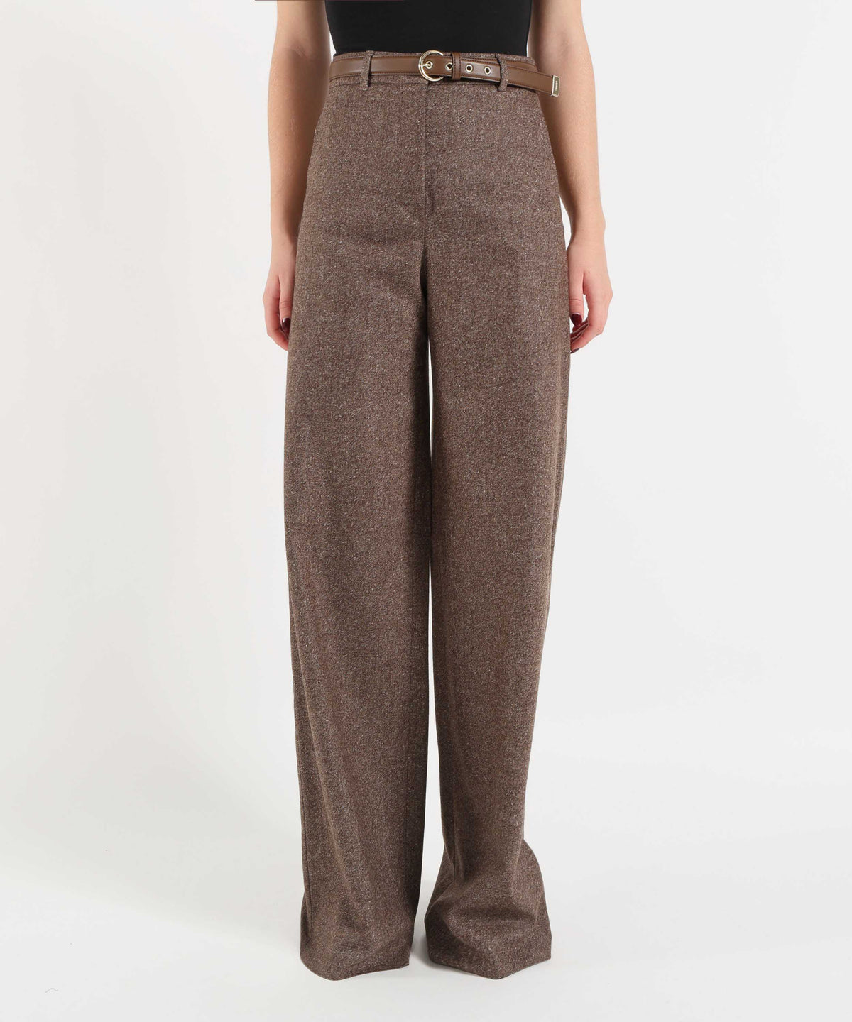 Pantaloni MAX MARA studio Pantalone Dritto in Tessuto Donegal di Lana e Seta Marrone | MAX MARA studio