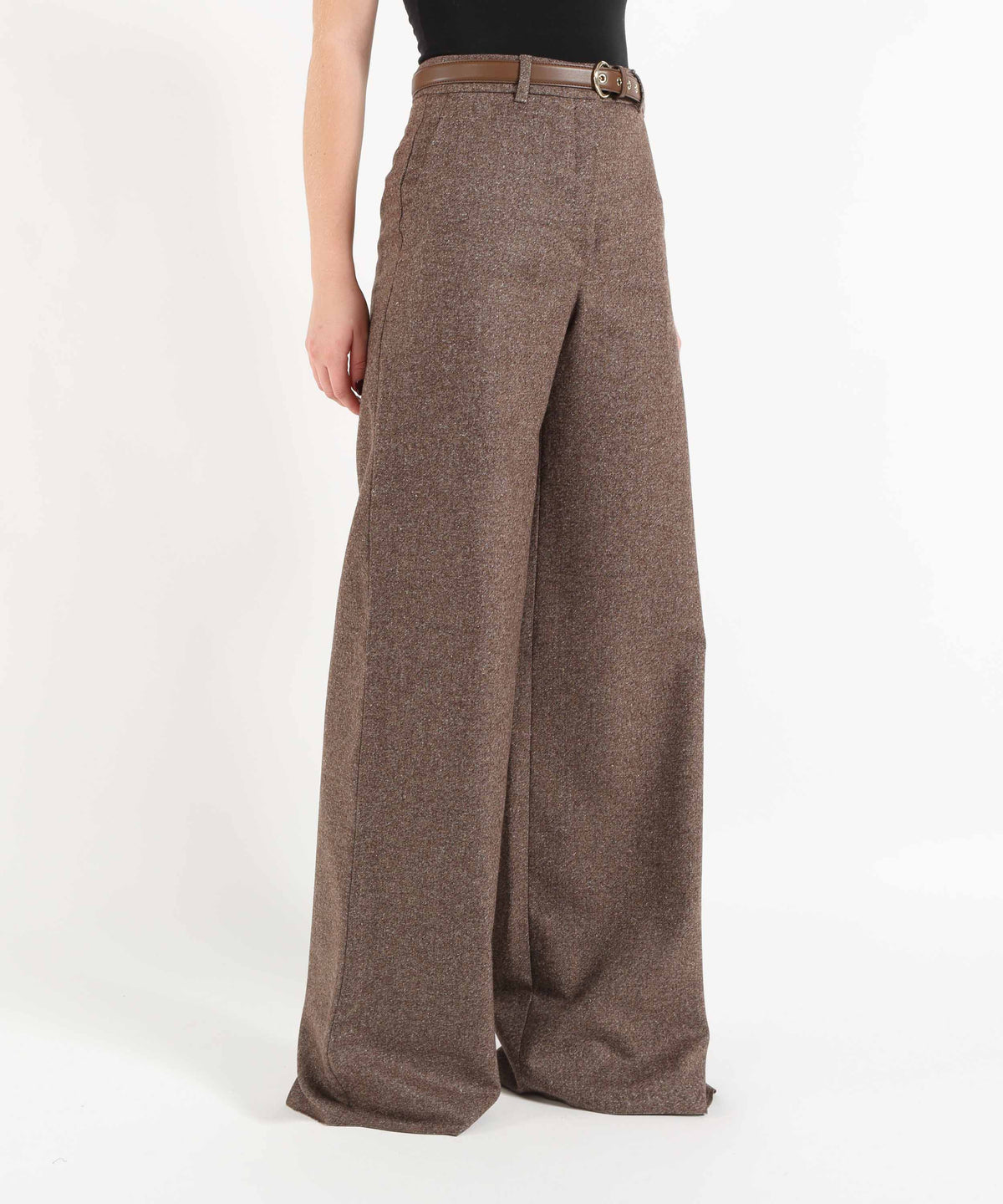 MAX MARA studio Pantalone Dritto in Tessuto Donegal di Lana e Seta