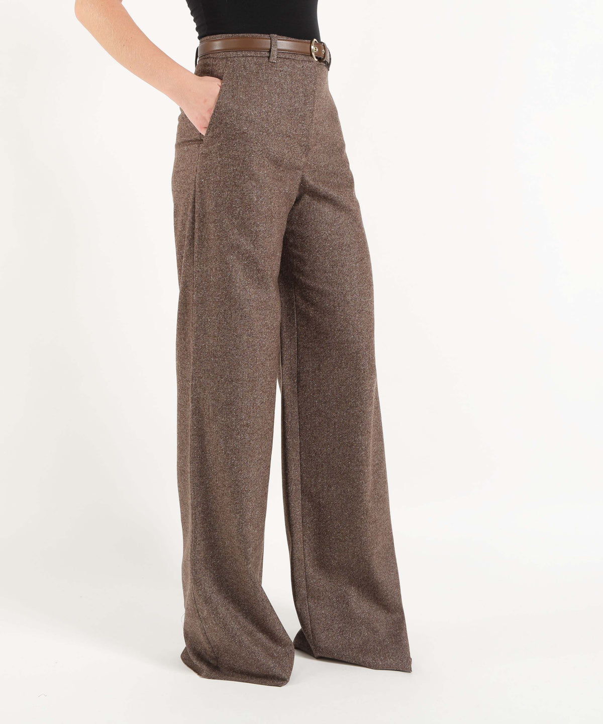 MAX MARA studio Pantalone Dritto in Tessuto Donegal di Lana e Seta