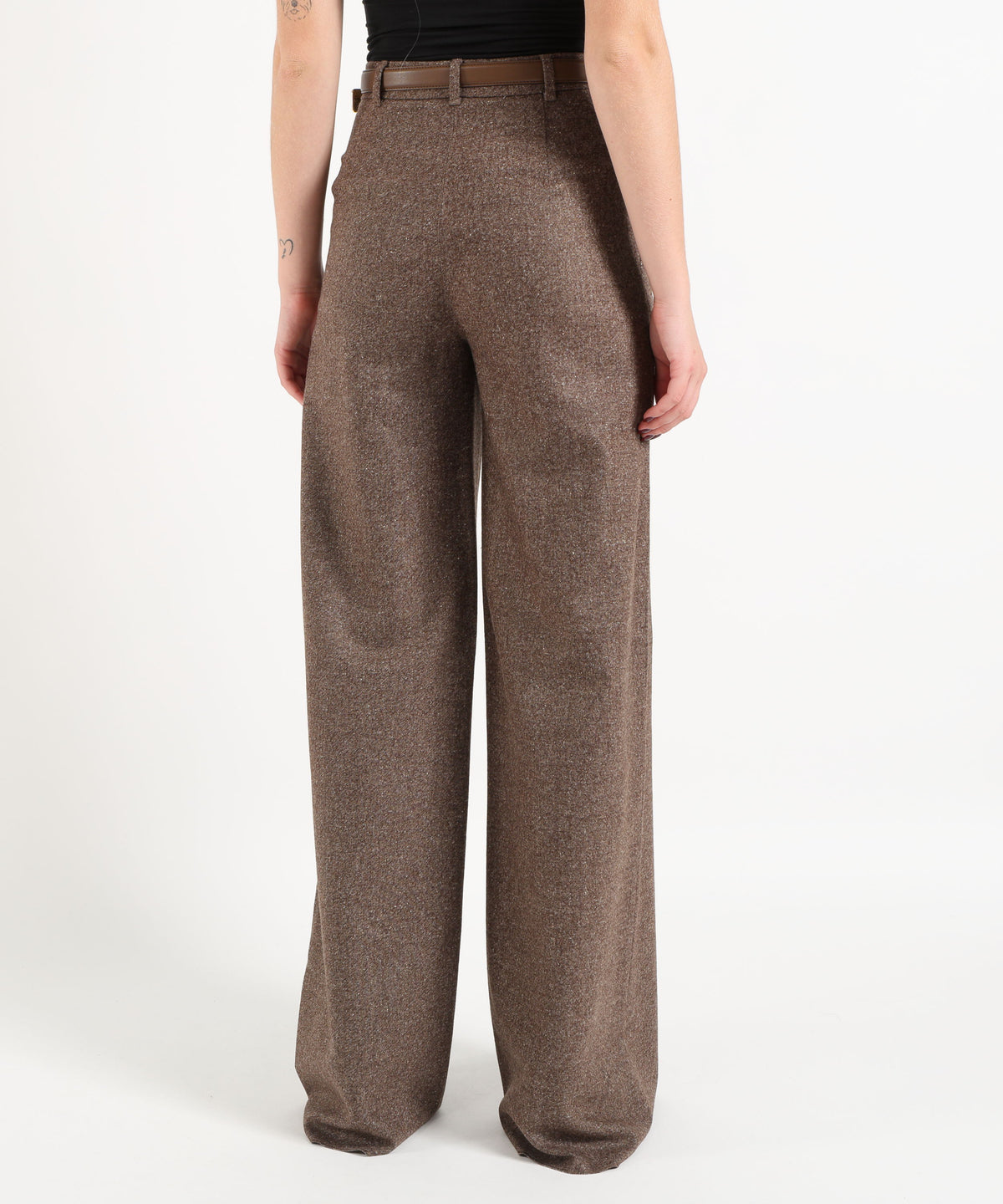 Pantaloni MAX MARA studio Pantalone Dritto in Tessuto Donegal di Lana e Seta Marrone | MAX MARA studio