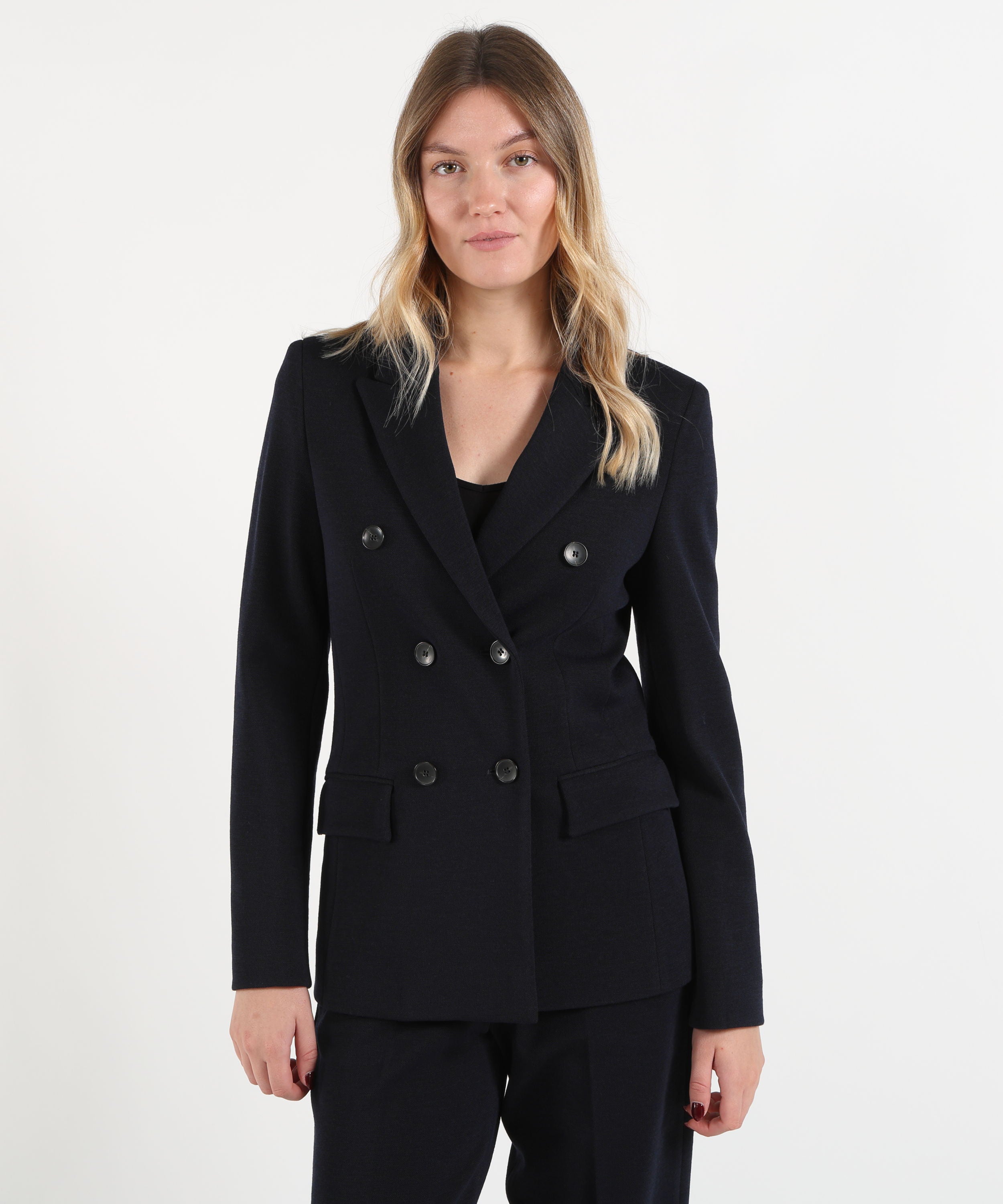 Giacche SEVENTY Giacca doppiopetto in maglia armaturata Blu | SEVENTY
