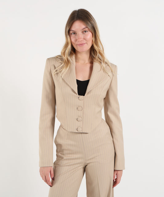 Blazer SILENCE LIMITED Giacca crop "Janet" gessata Sabbia | SILENCE LIMITED